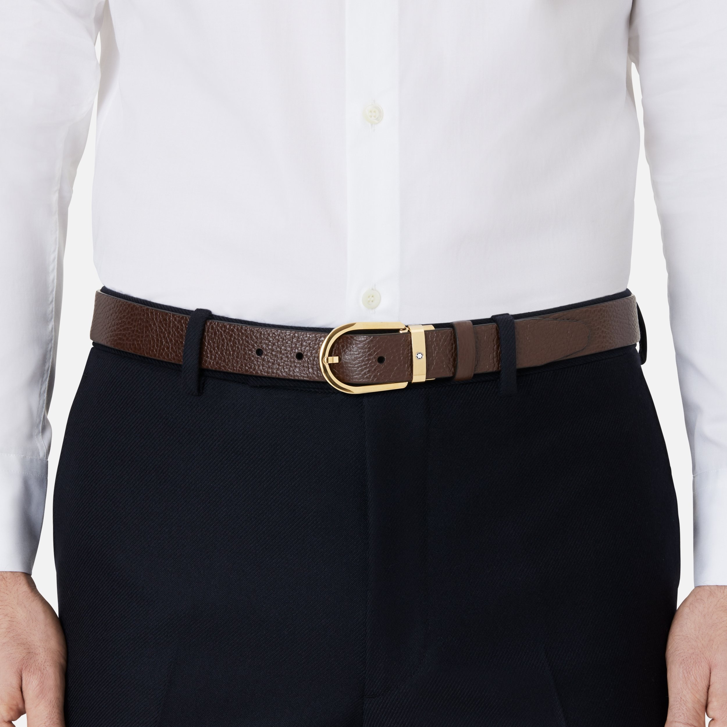 Horseshoe buckle brown 30 mm leather belt - 4