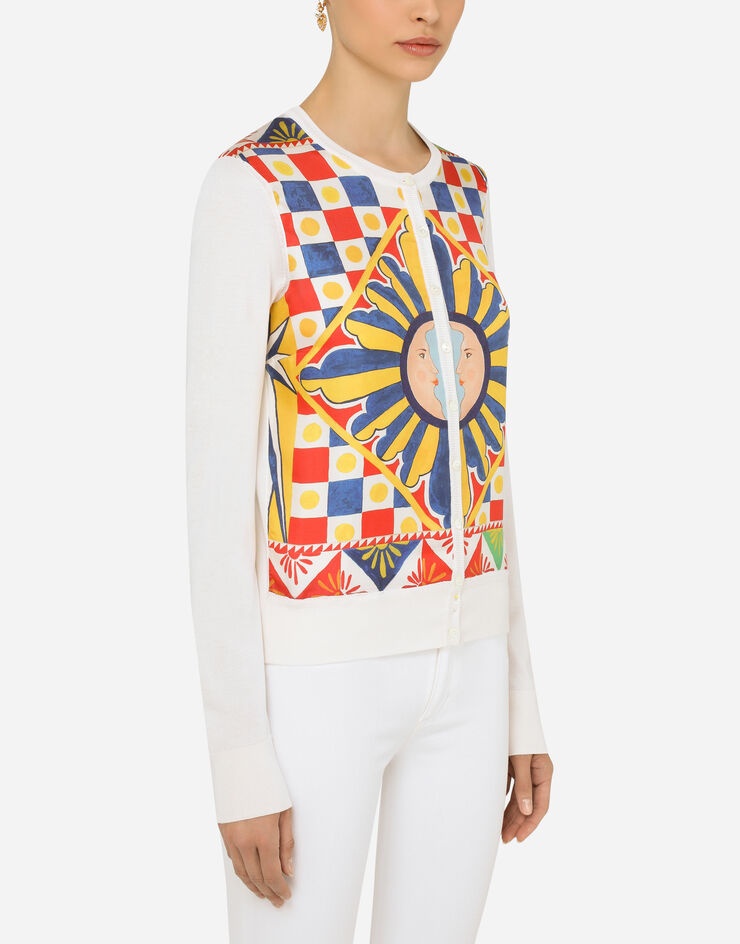 Carretto-print silk and twill cardigan - 3