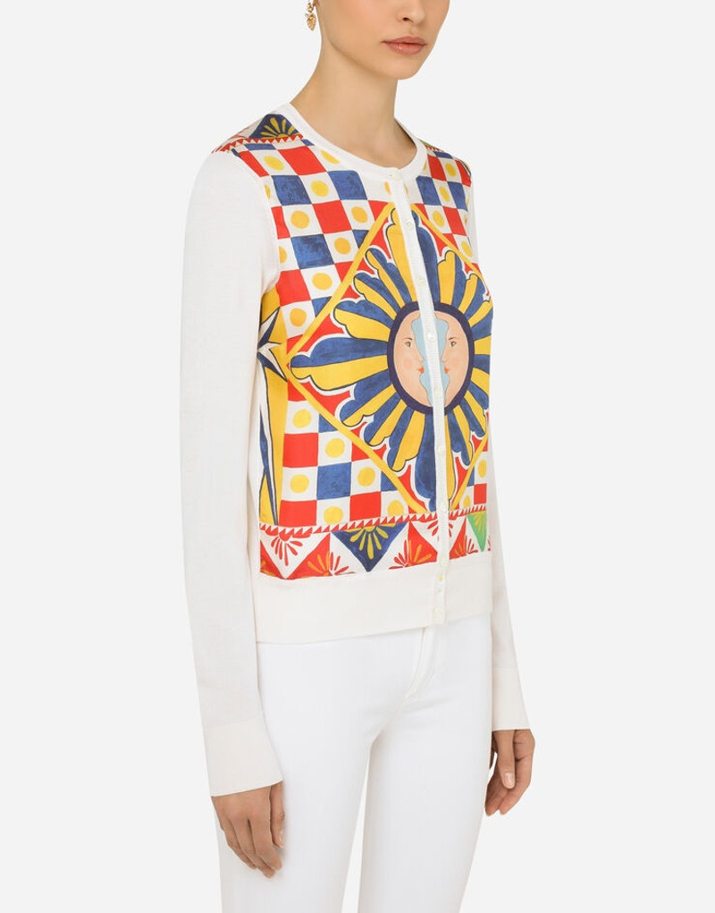 Carretto-print silk and twill cardigan 3