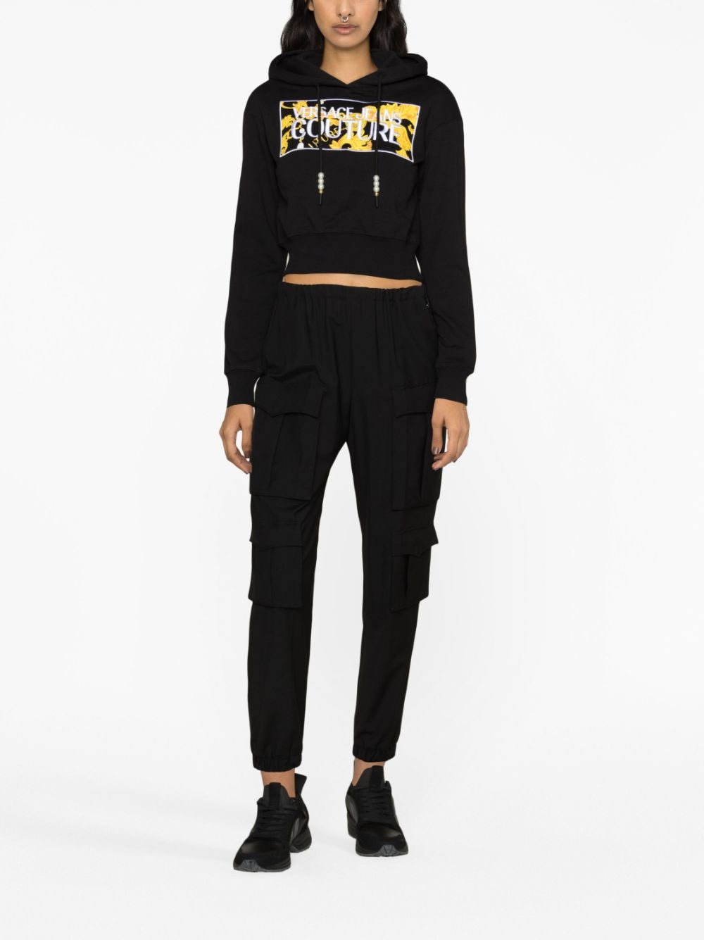 logo-patch cropped hoodie - 2
