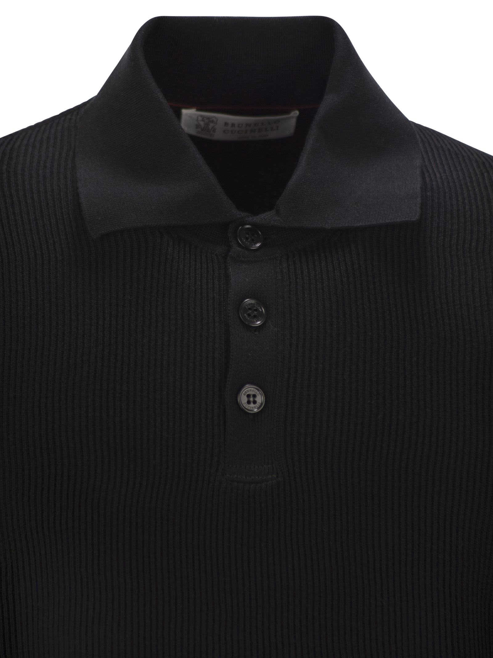 Brunello Cucinelli Men Ribbed Cotton Polo-Style Jersey - 4