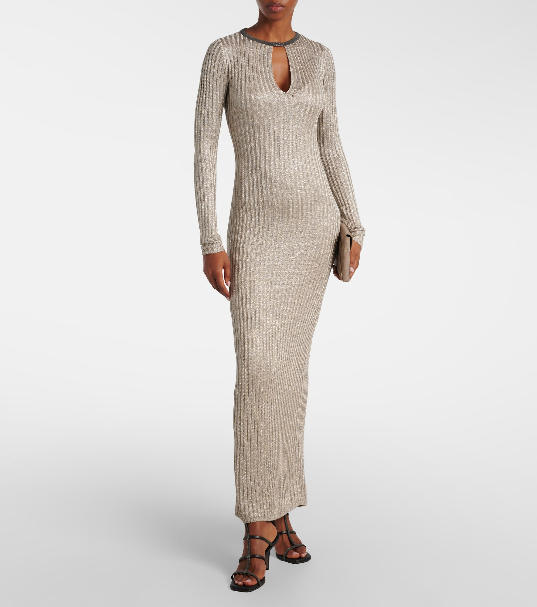 Monili ribbed-knit lamé maxi dress - 2