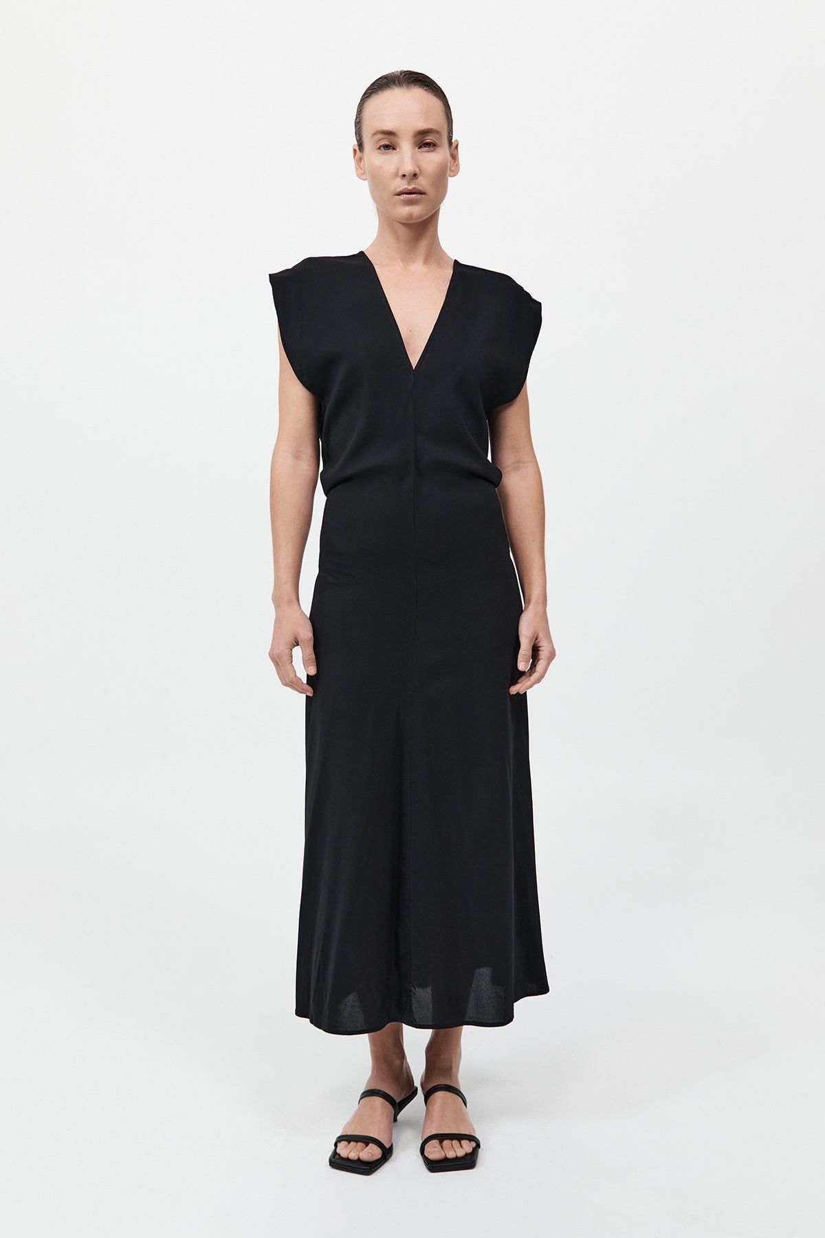 Plunge Drape Dress - Black - 2