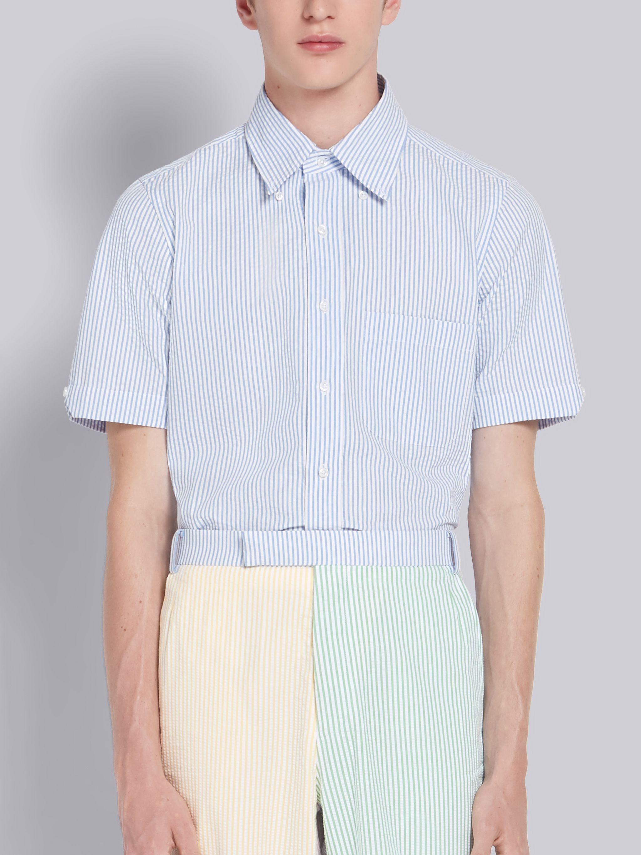 Blue Seersucker Stripe Short Sleeve Shirt - 1