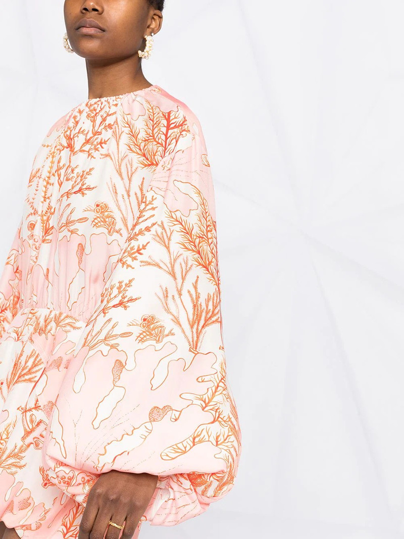 coral-print puffball mini-dress 5