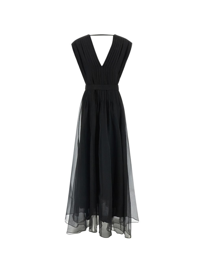 Brunello Cucinelli pleated V-neck silk maxi dress outlook