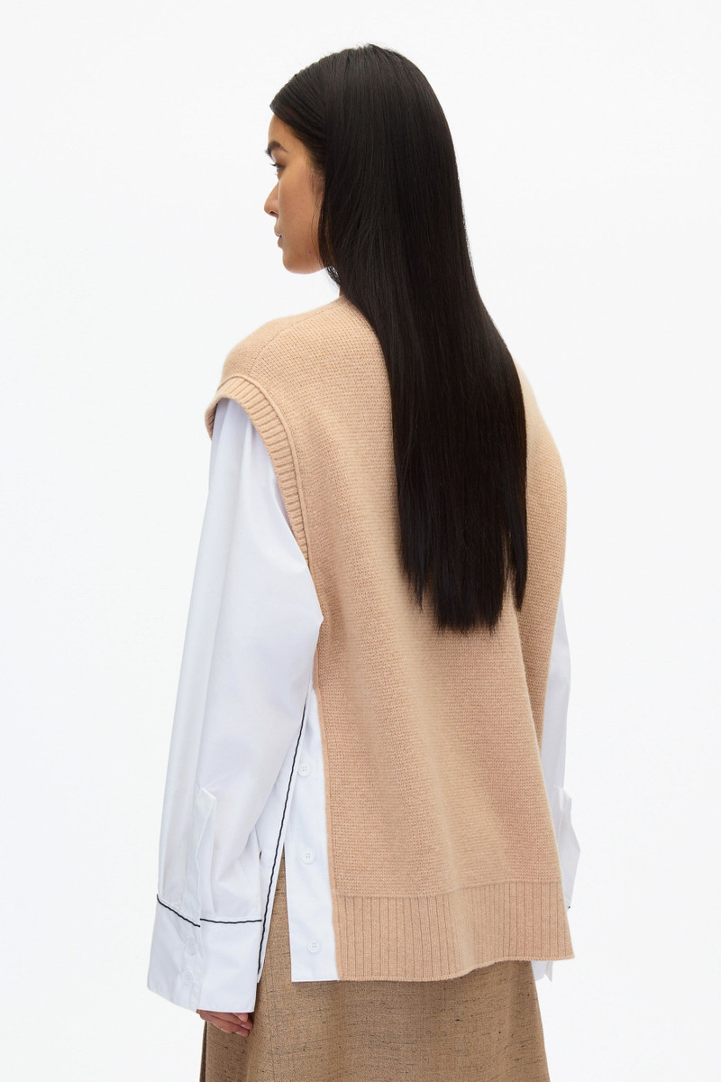 Oversized Knit Vest with Poplin Sleeves 5