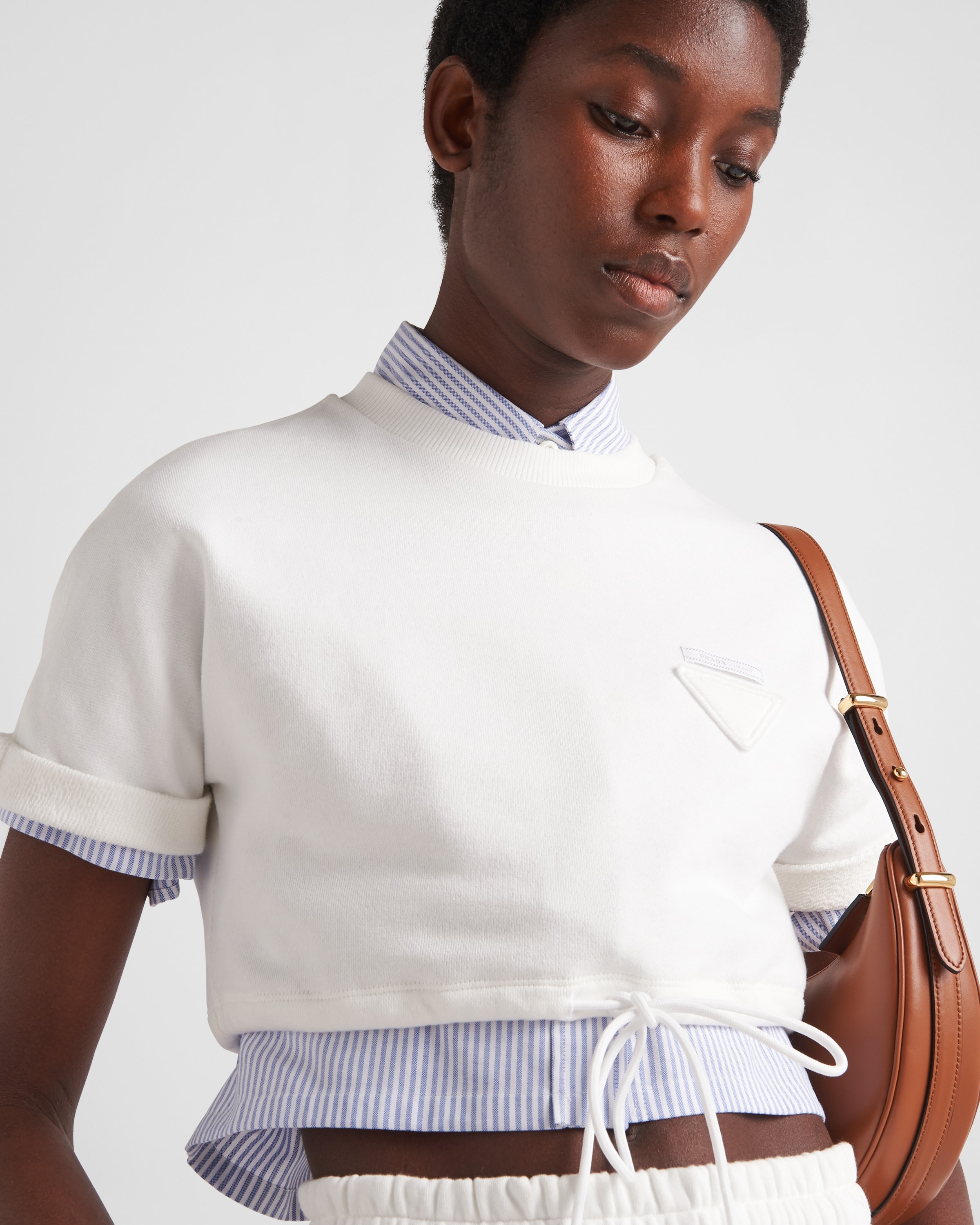 Cropped cotton fleece T-shirt - 3