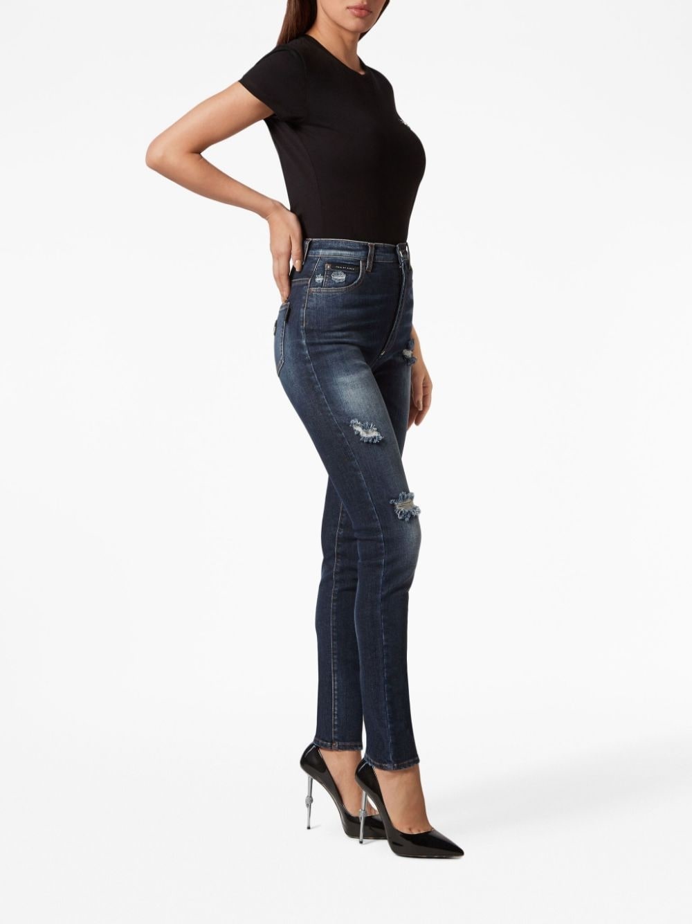 distressed-effect high-waisted jeggins - 2