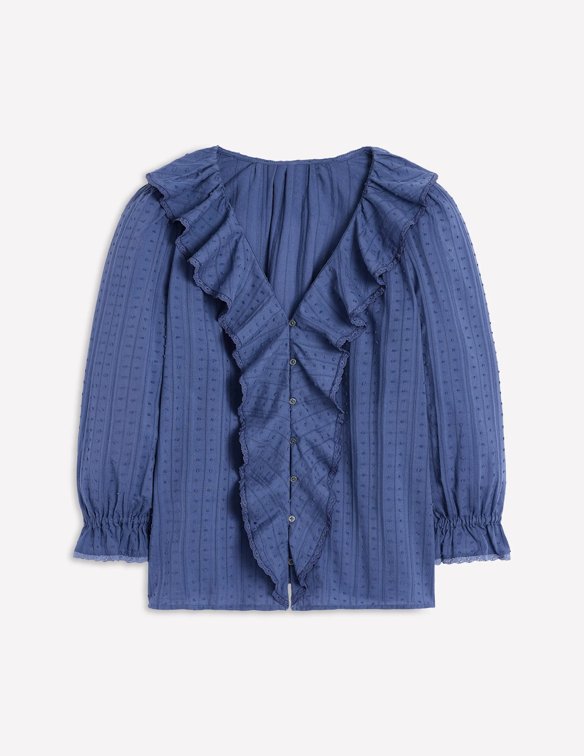 Eliza Ruffle V-Neck Blouse-Denim Blue - 1