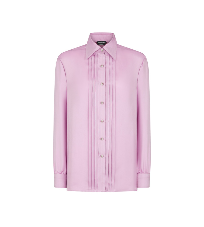 FLUID VISCOSE SILK TWILL SHIRT WITH PLISSE PLASTRON 1