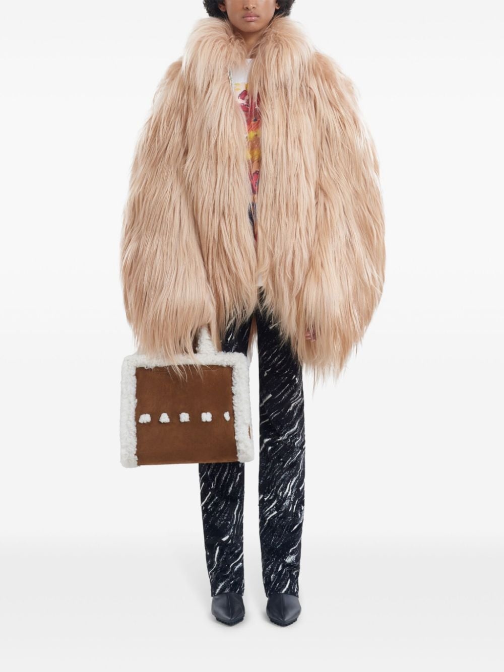 shearling-trim tote bag - 2
