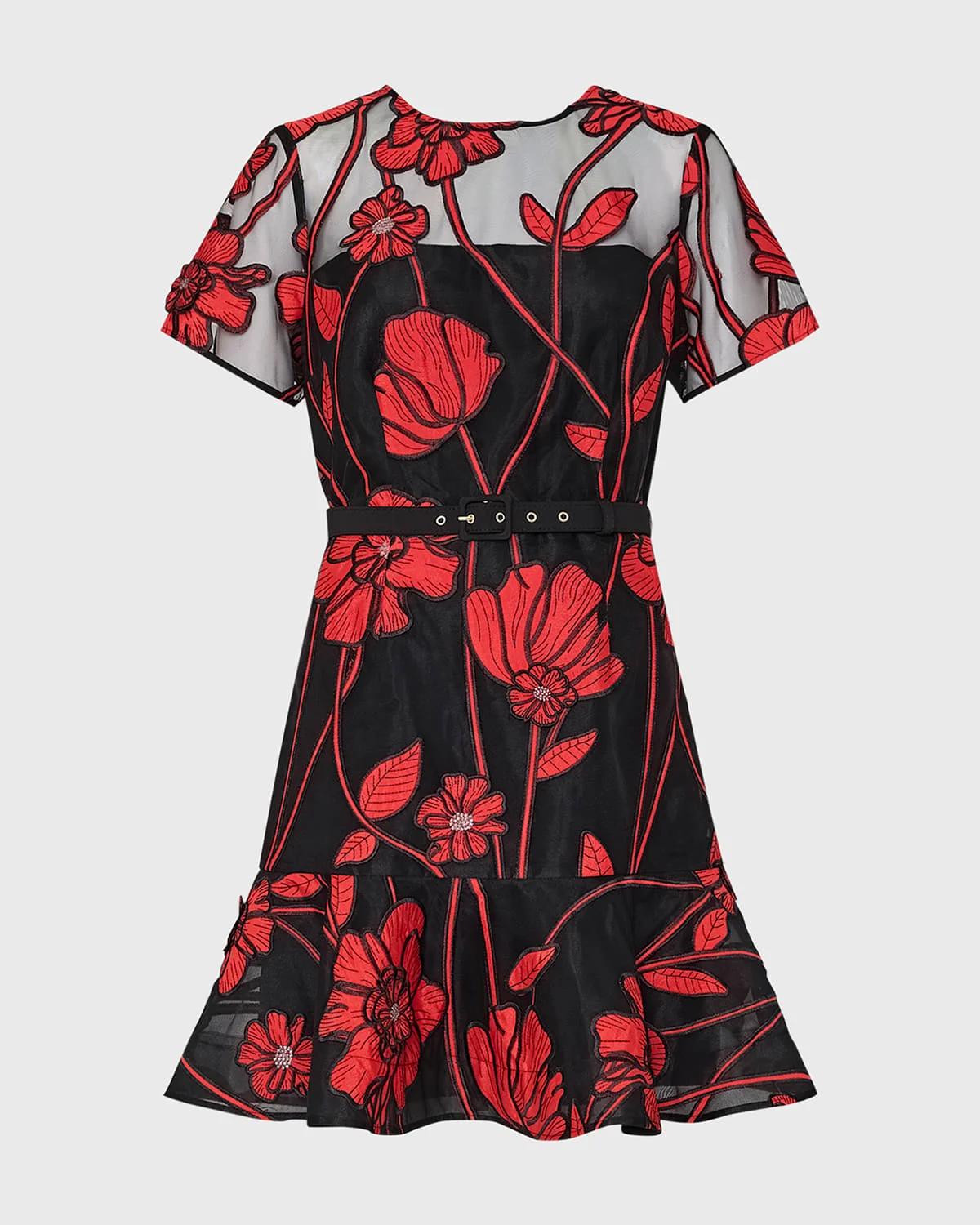 Rosie Belted Floral-Embroidered Mini Dress - 1