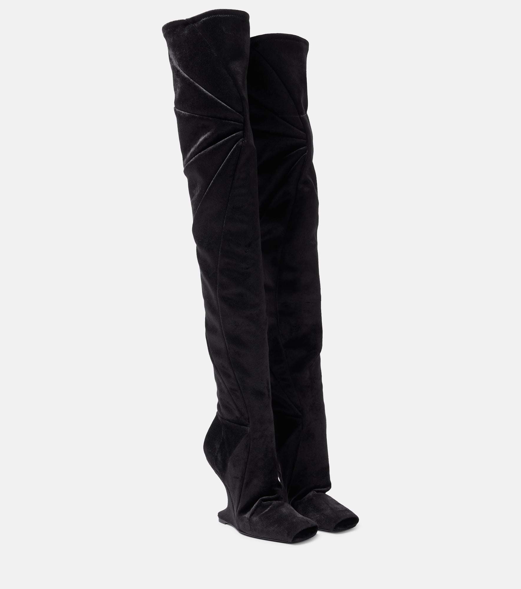 Cantilever velvet over-the-knee boots - 1