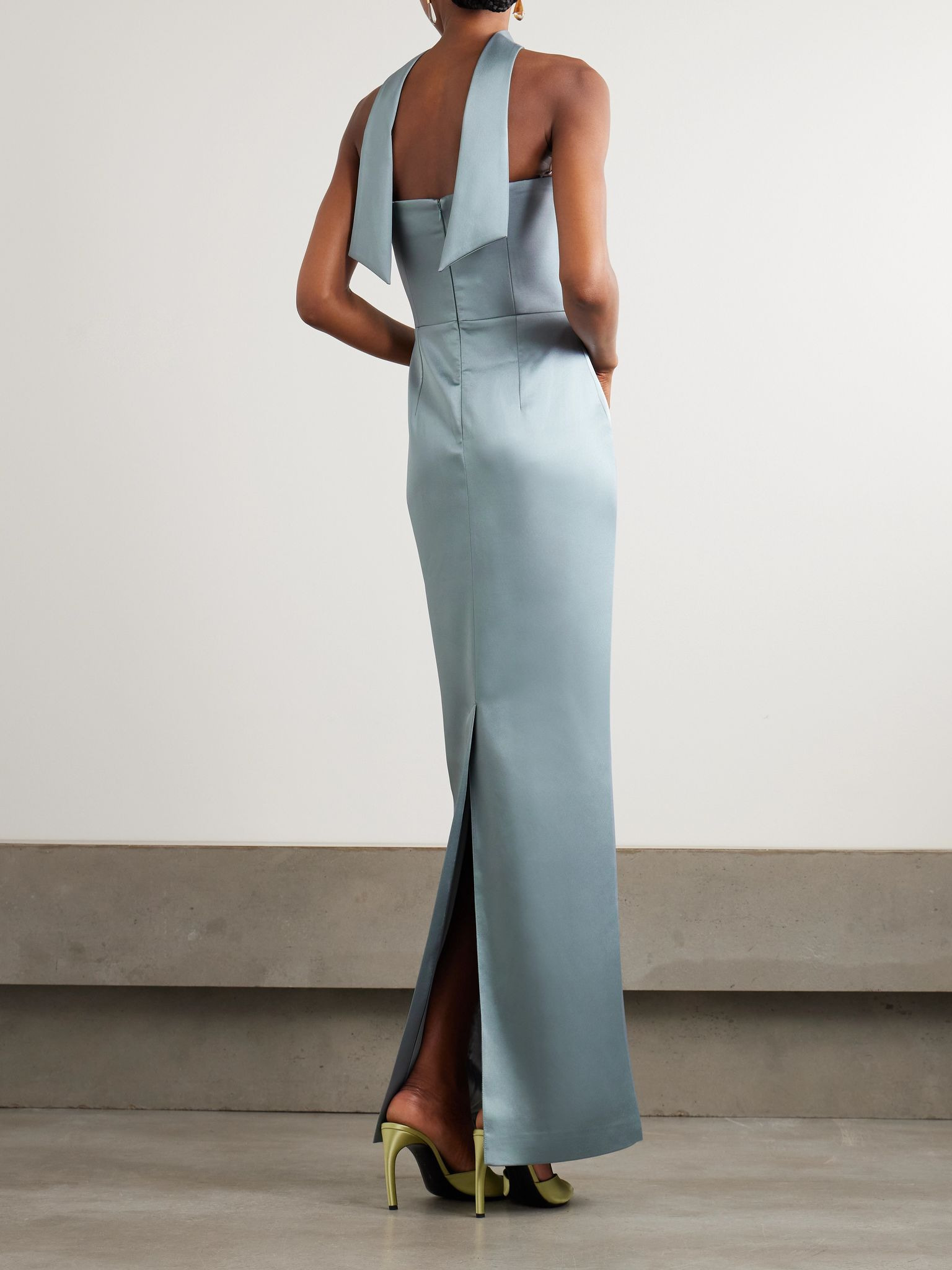 Holly bow-embellished cutout satin gown Light gray - 3