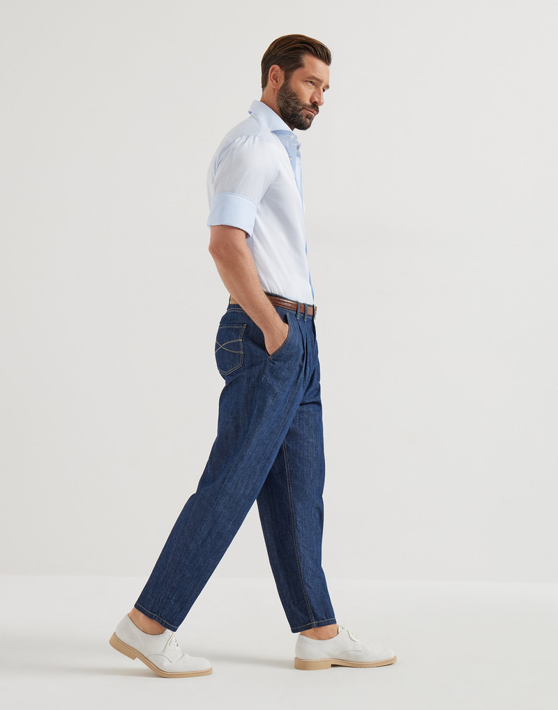 Lightweight denim iconic fit five-pocket trousers with double pleats 5
