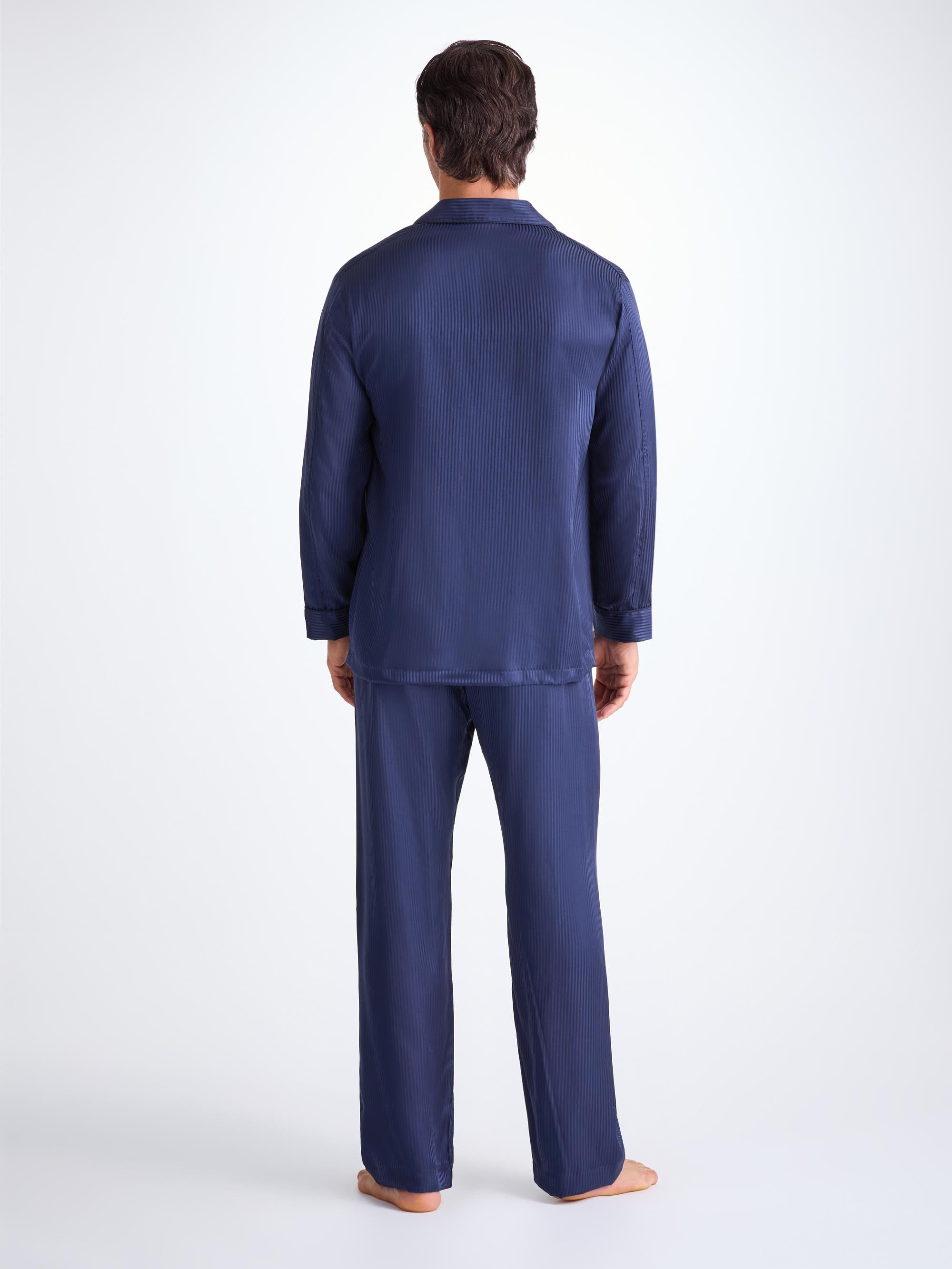 Men's Classic Fit Pyjamas Woburn 8 Silk Satin Navy - 4