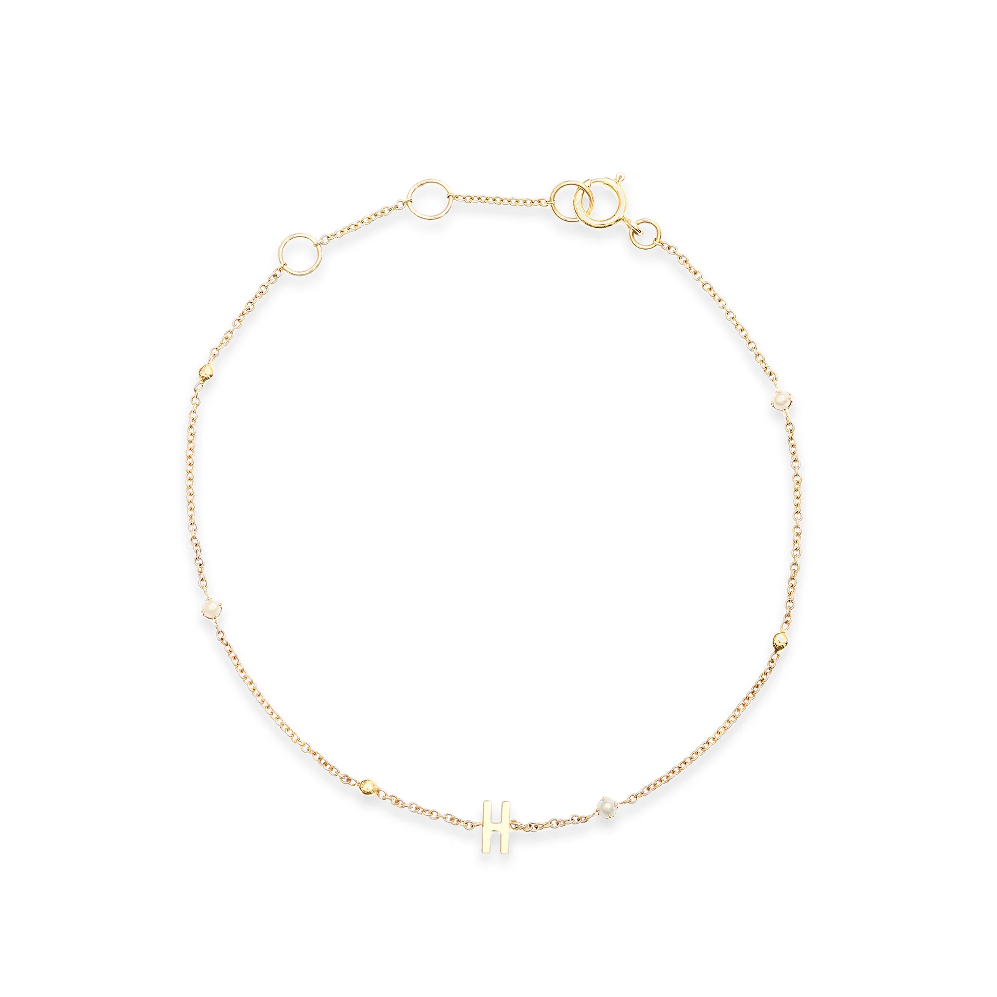 Tiny Pearl and Gold Bead Initial Bracelet - 1