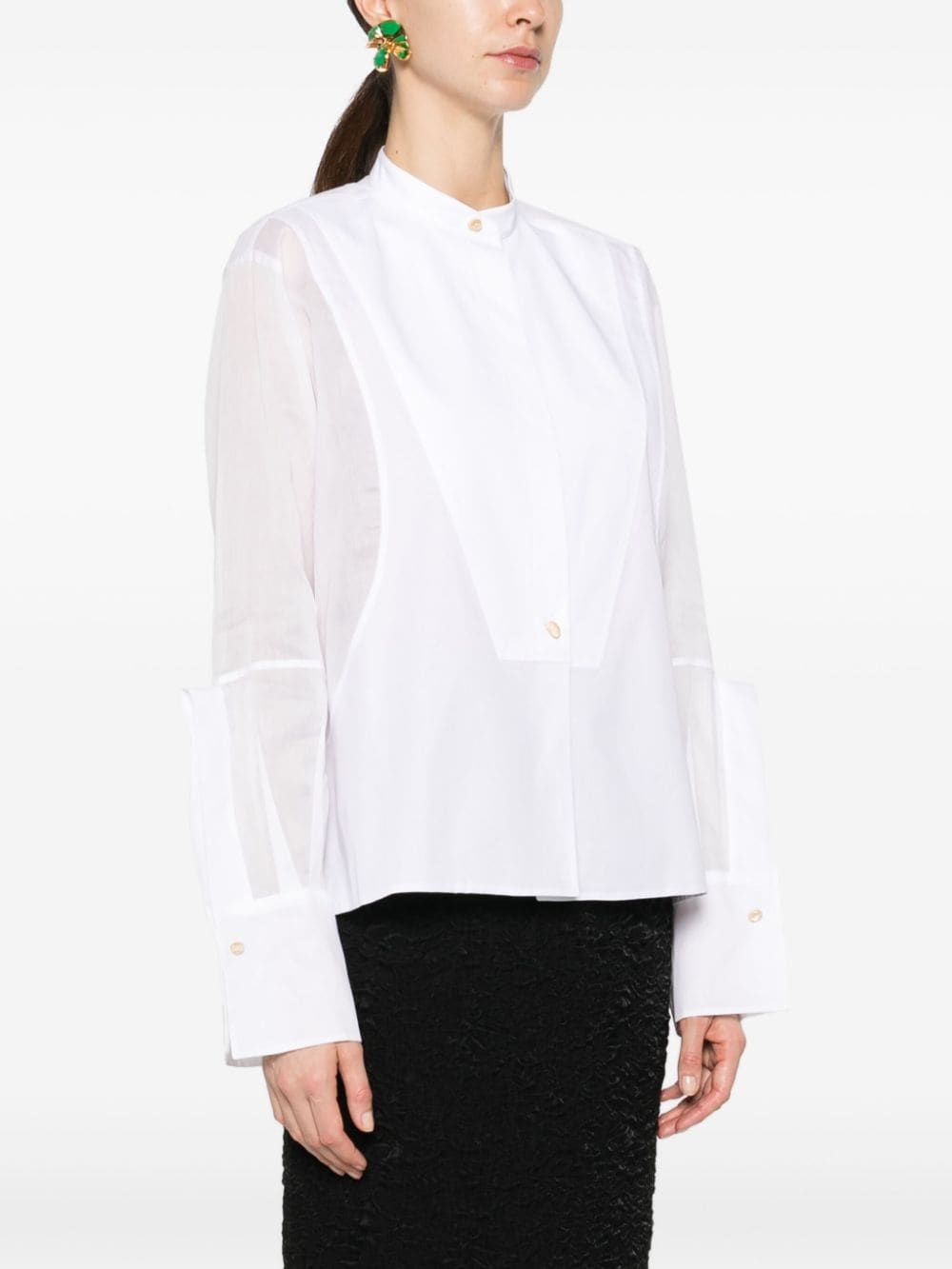 semi-sheer panelled cotton shirt - 3