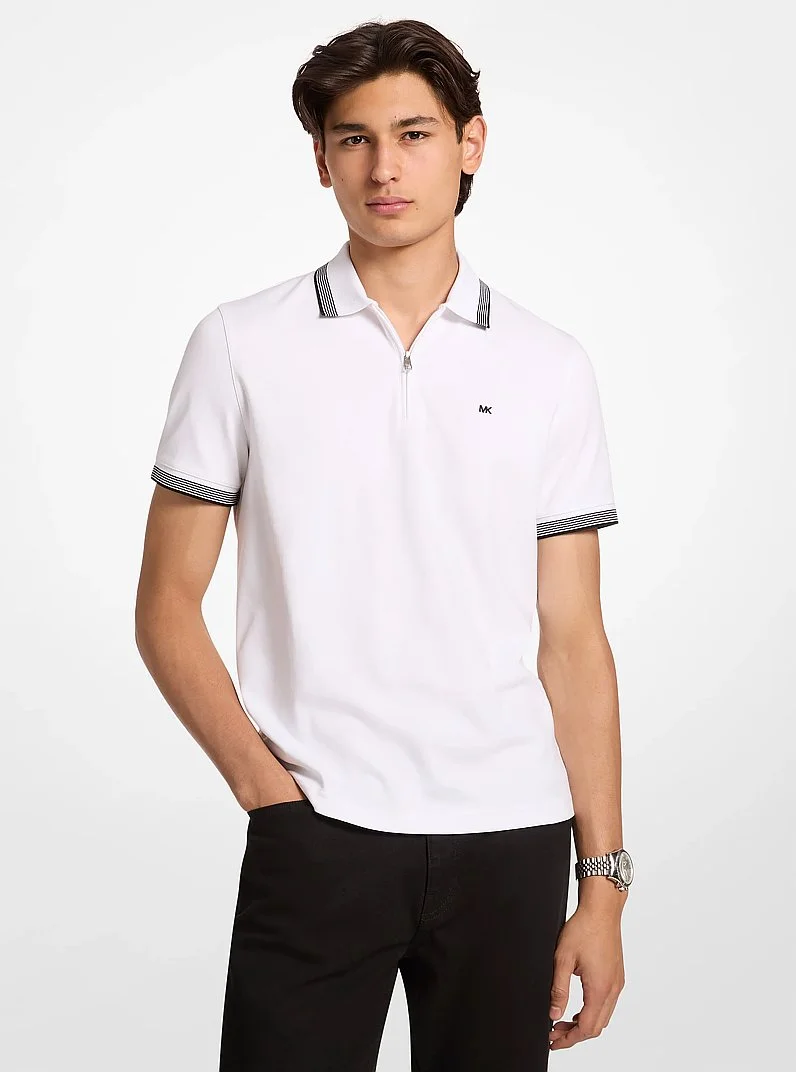 Cotton Zip-Up Polo Shirt - 1