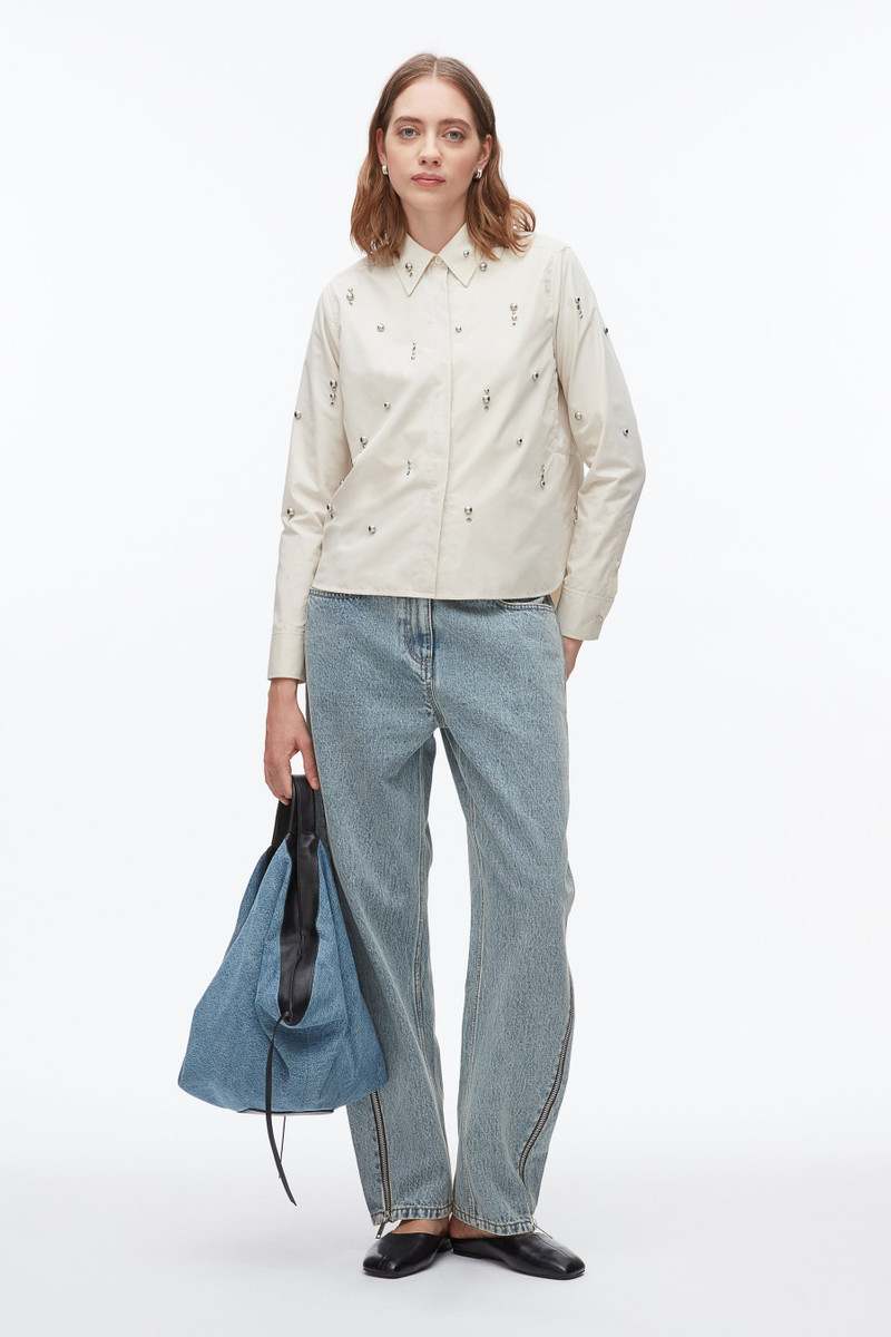 Stud Embellished Cropped Shirt 1