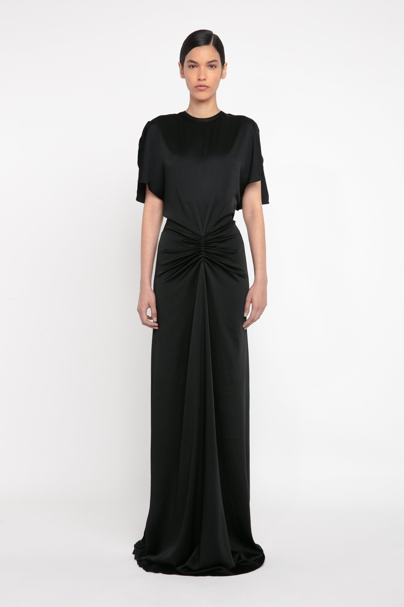 Victoria Beckham Gathered Waist Floor-Length Dress In Black outlook