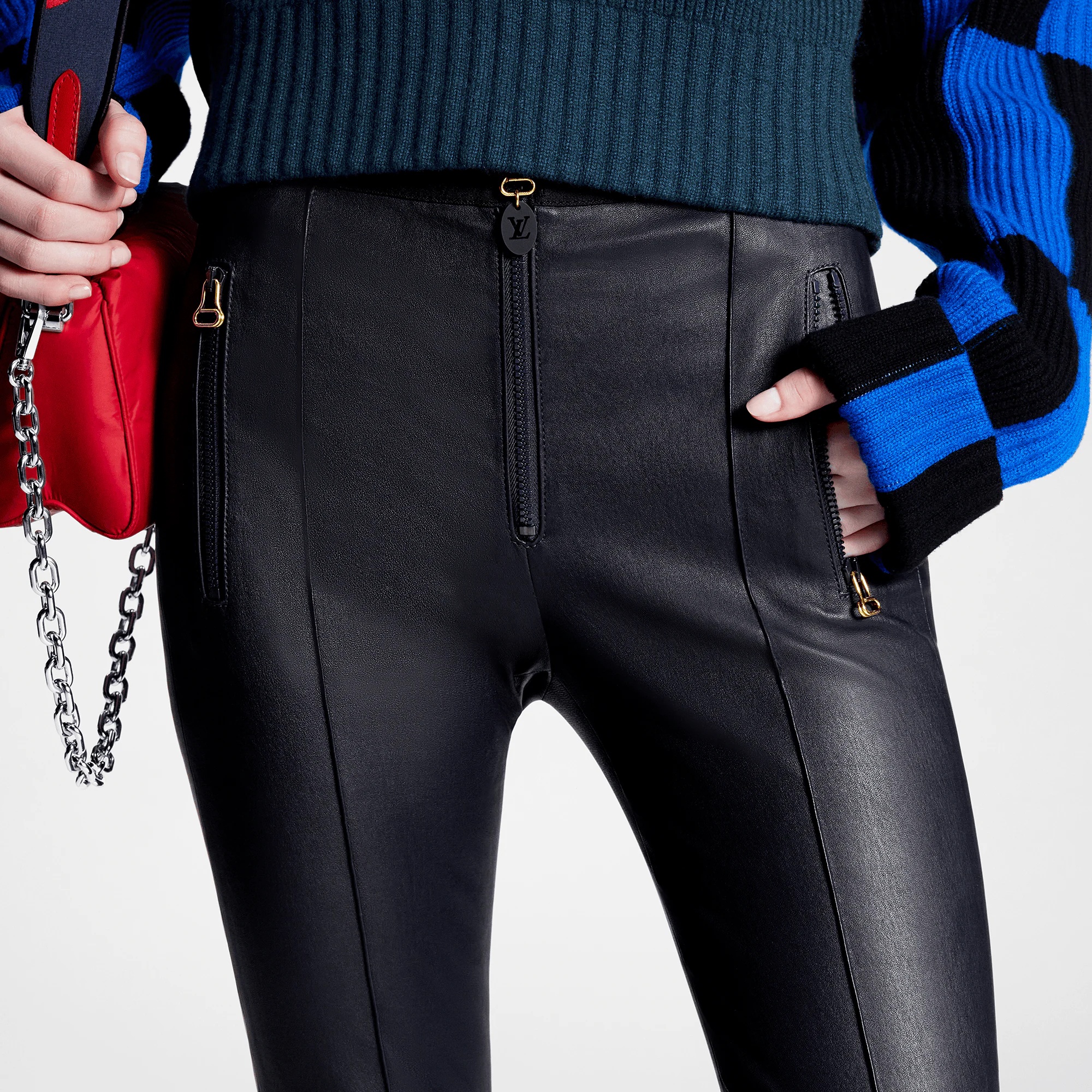 Seam Detail Leather Leggings - 2