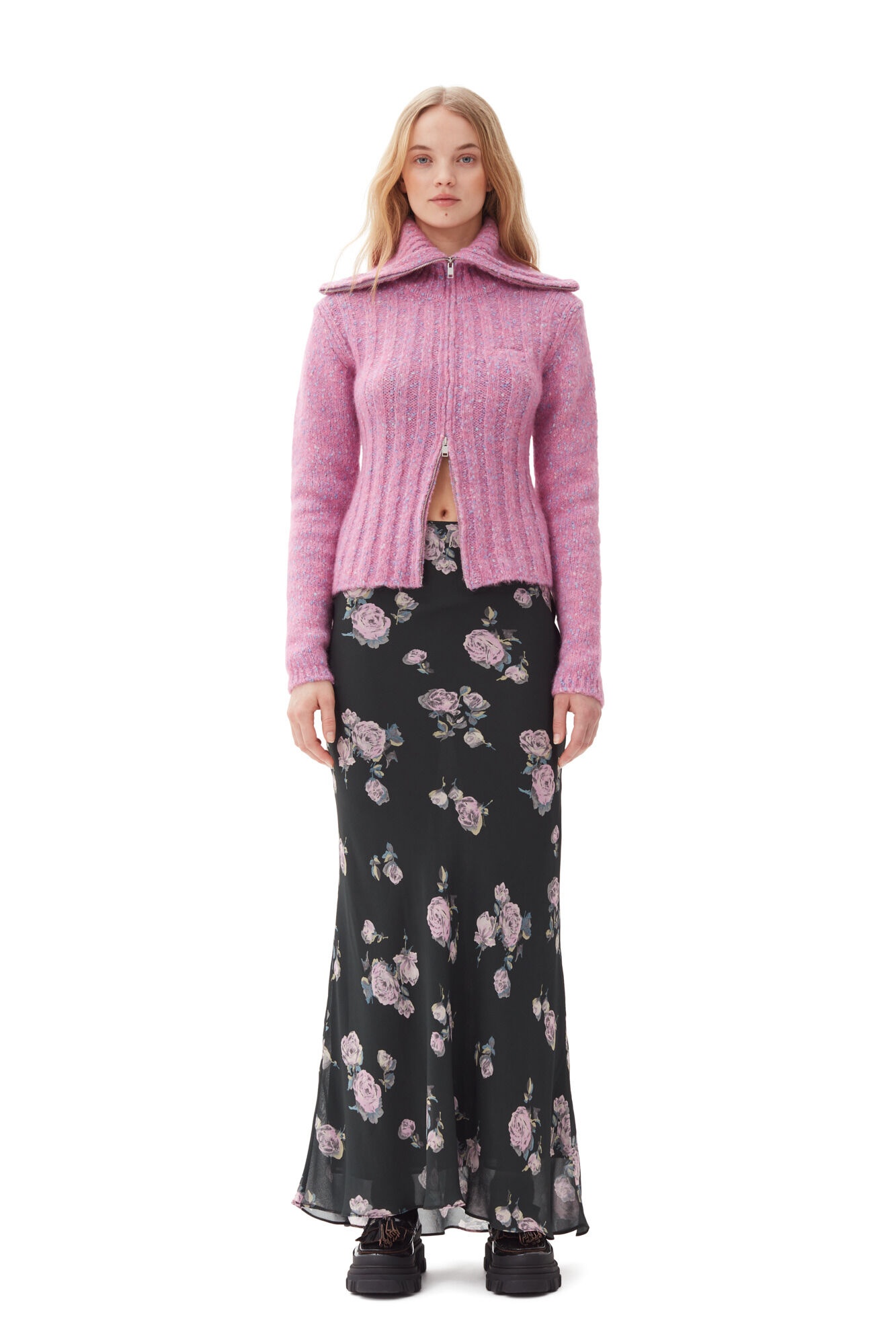 PINK HIGHNECK ZIP CARDIGAN - 2