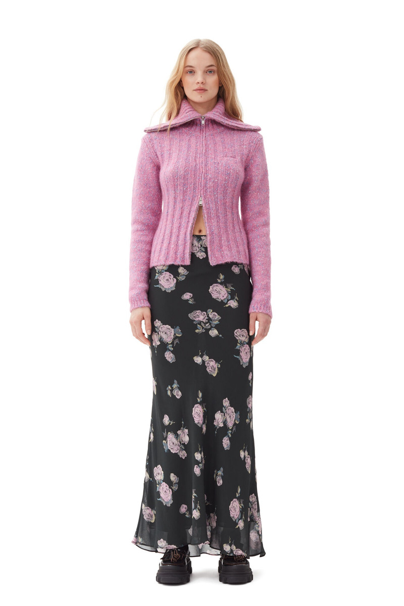 GANNI PINK HIGHNECK ZIP CARDIGAN outlook