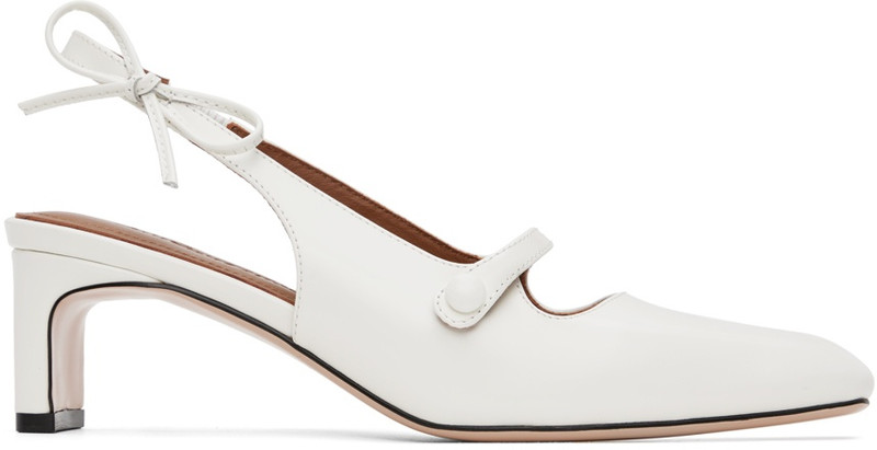 White Side Bow Square Toe Heels 1