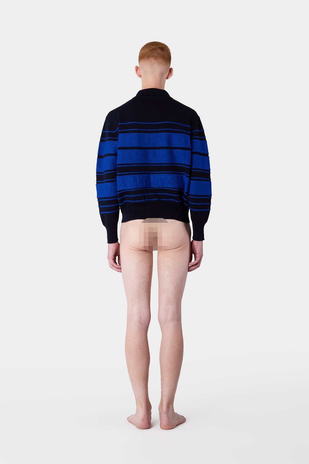 STRIPED KNIT LONSGLEEVE POLO / dark blue & electric blue - 7
