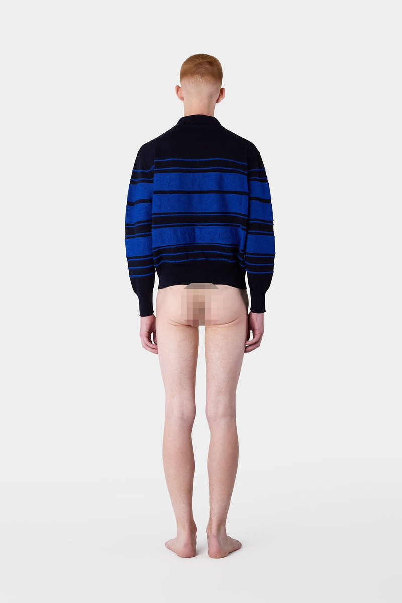 STRIPED KNIT LONSGLEEVE POLO / dark blue & electric blue 7