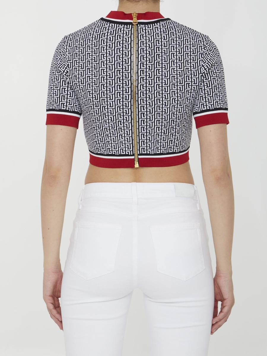 BALMAIN JACQUARD MONOGRAMMED CROP TOP - 4