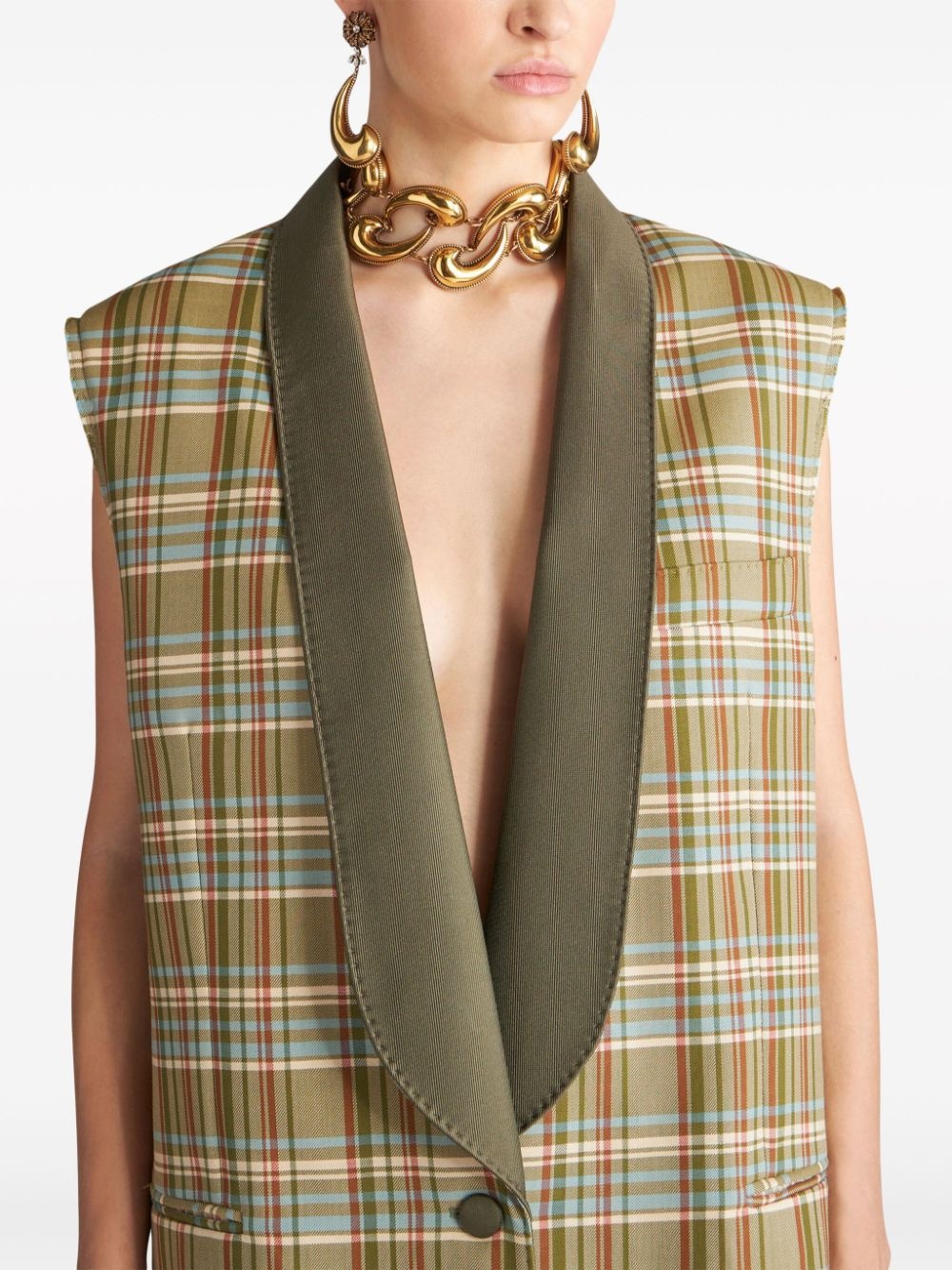 check-pattern jacquard waistcoat - 4