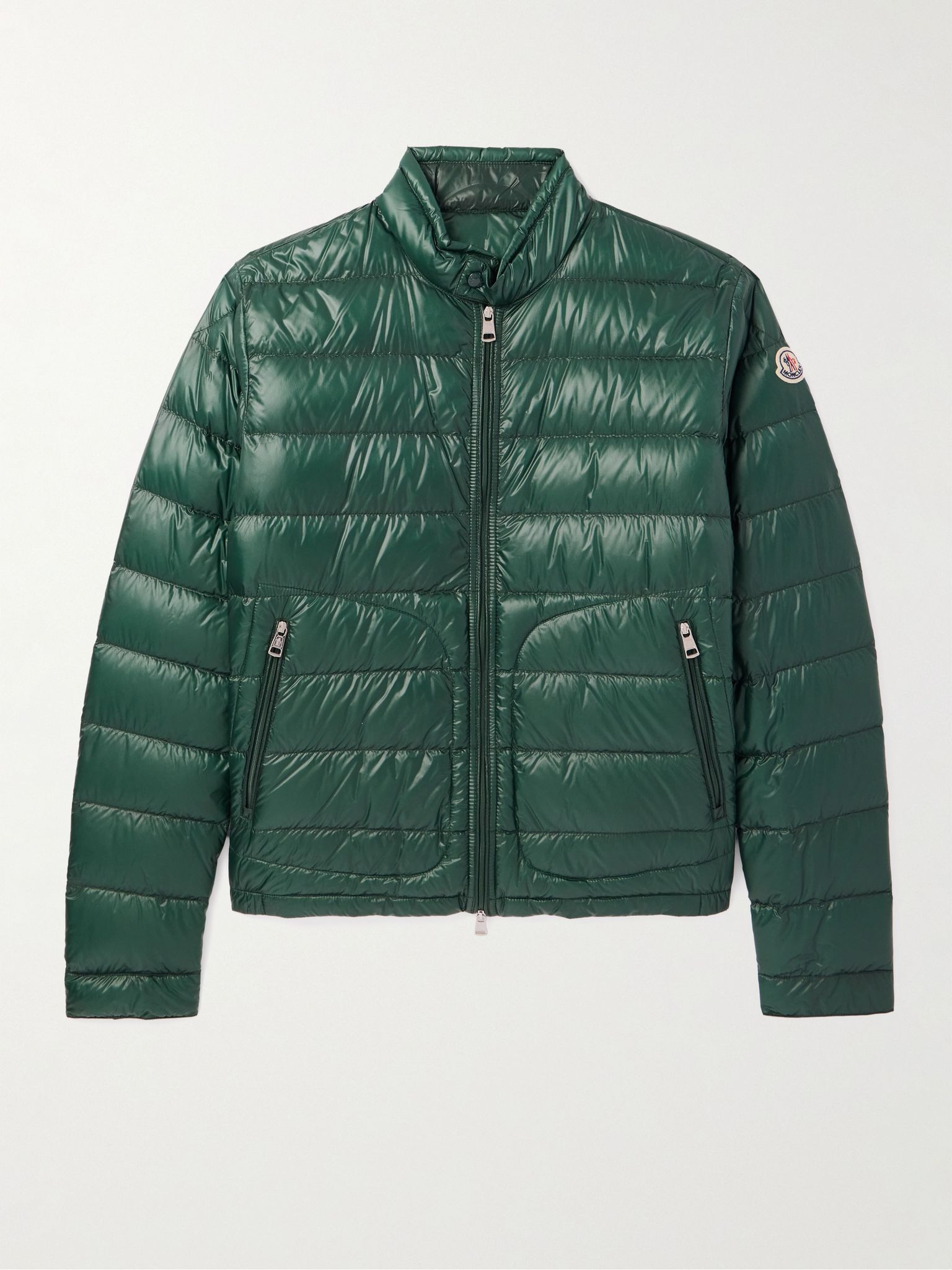 Acorus Logo-Appliquéd Quilted Glossed-Nylon Down Jacket Green - 1
