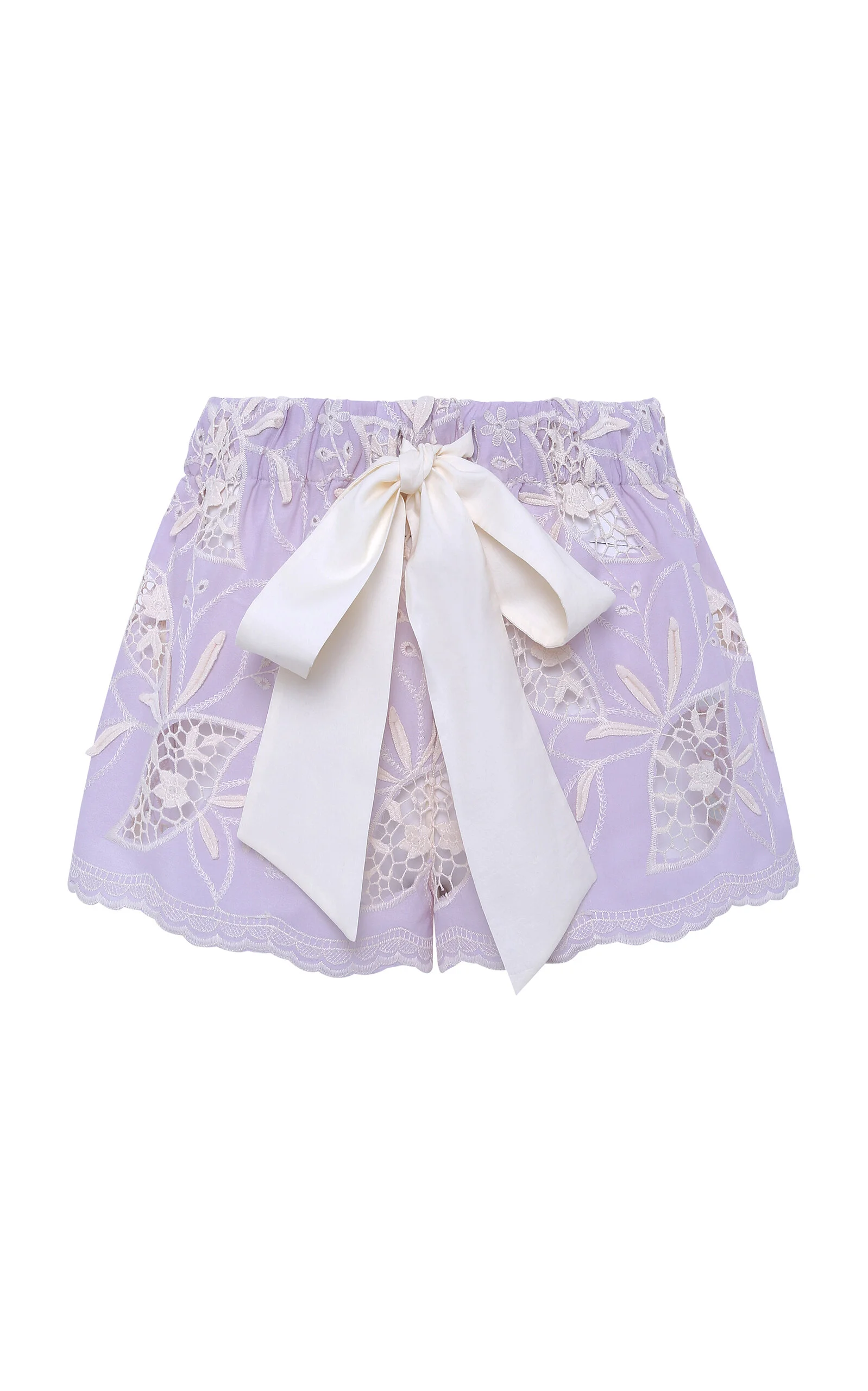 Shol Bow-Detailed Poplin-Lace Shorts purple - 1