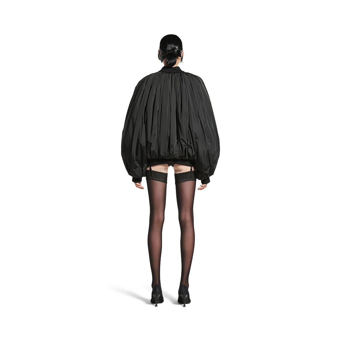 Women's Draped Bomber in Black - 4