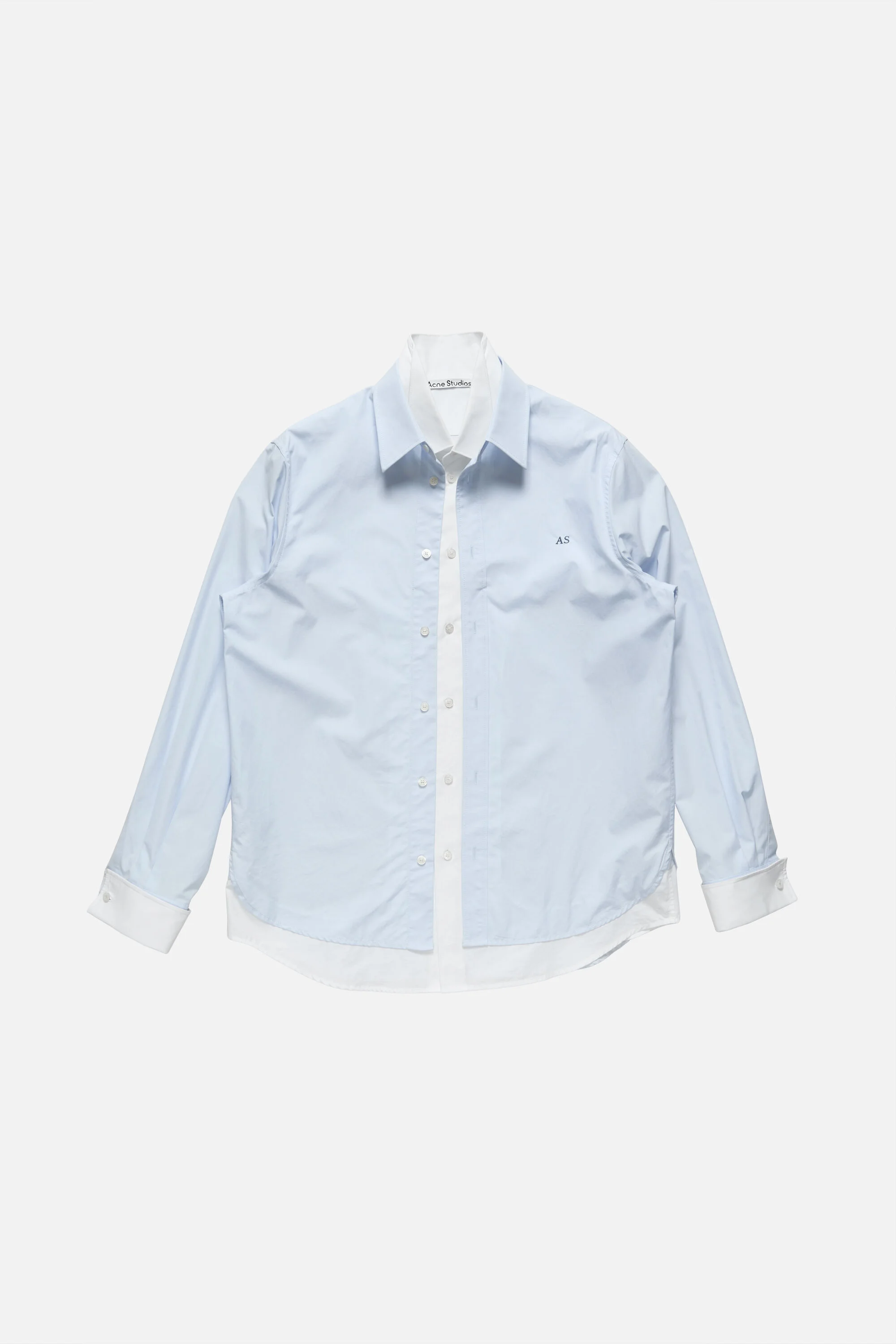 Layered poplin button-up shirt - Blue/white - 1