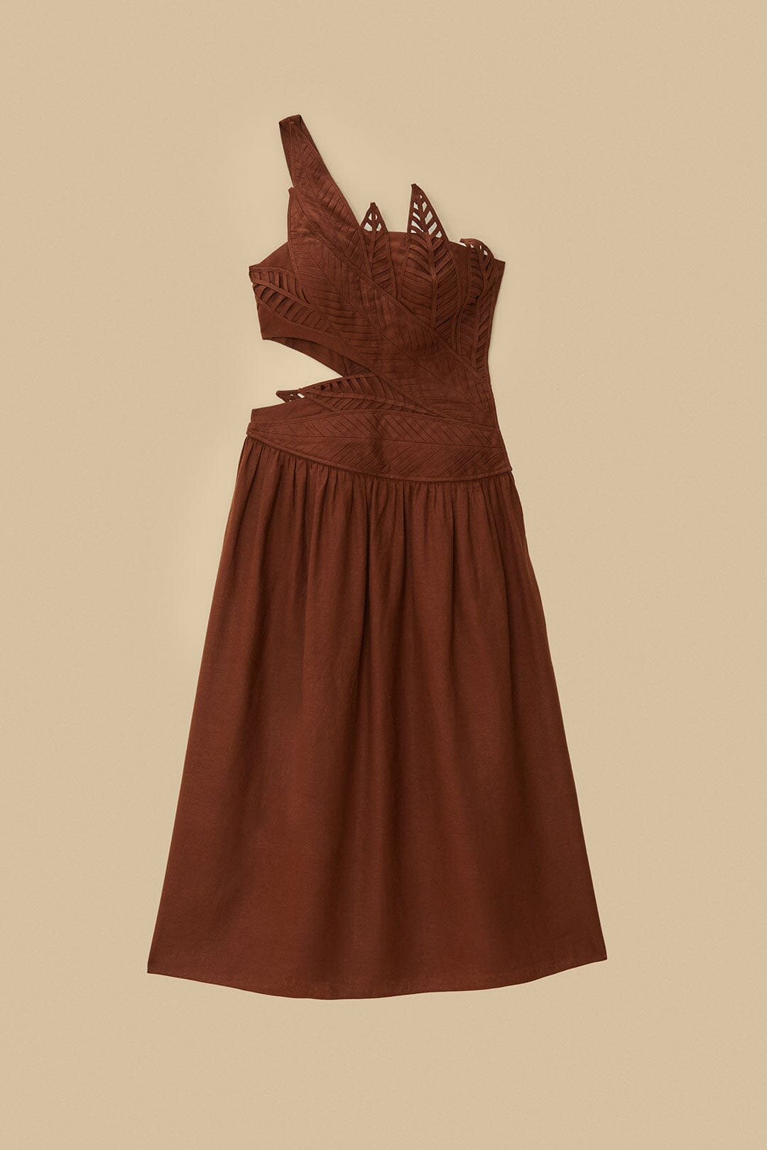 Burgundy Leaves Cut-Out Lenzing™ Ecovero™ Euroflax™ Midi Dress - 5