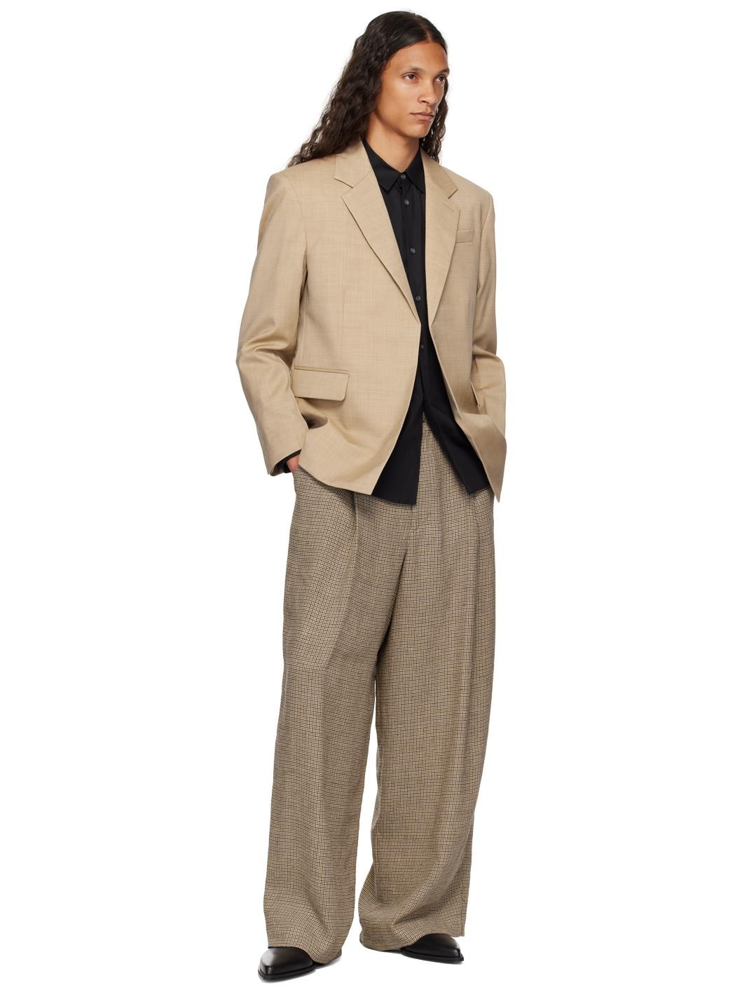 Tan Padded Shoulder Blazer - 4