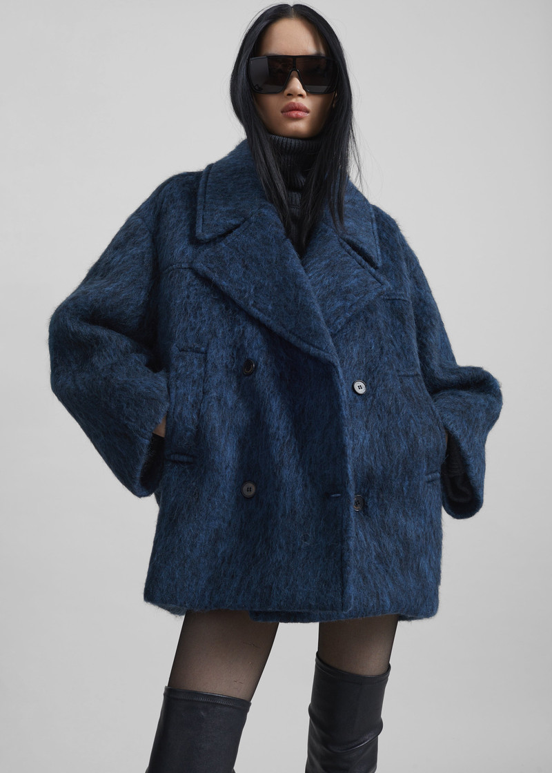 Odeone Brushed Wool Peacoat - Navy Melange 8