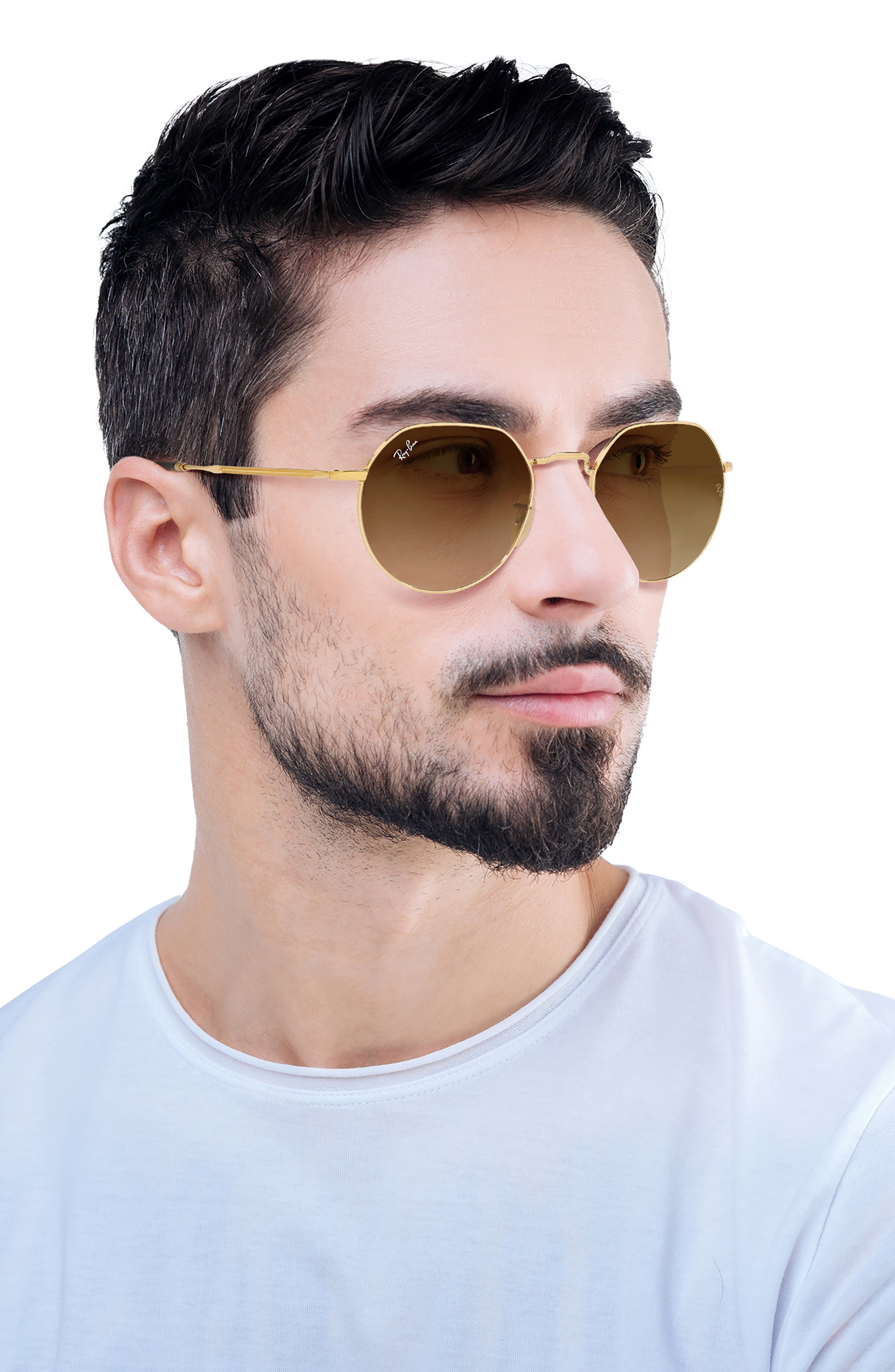 Ray-Ban Jack 53mm Round Sunglasses in Arista /Clear Gradient Brown at Nordstrom - 5