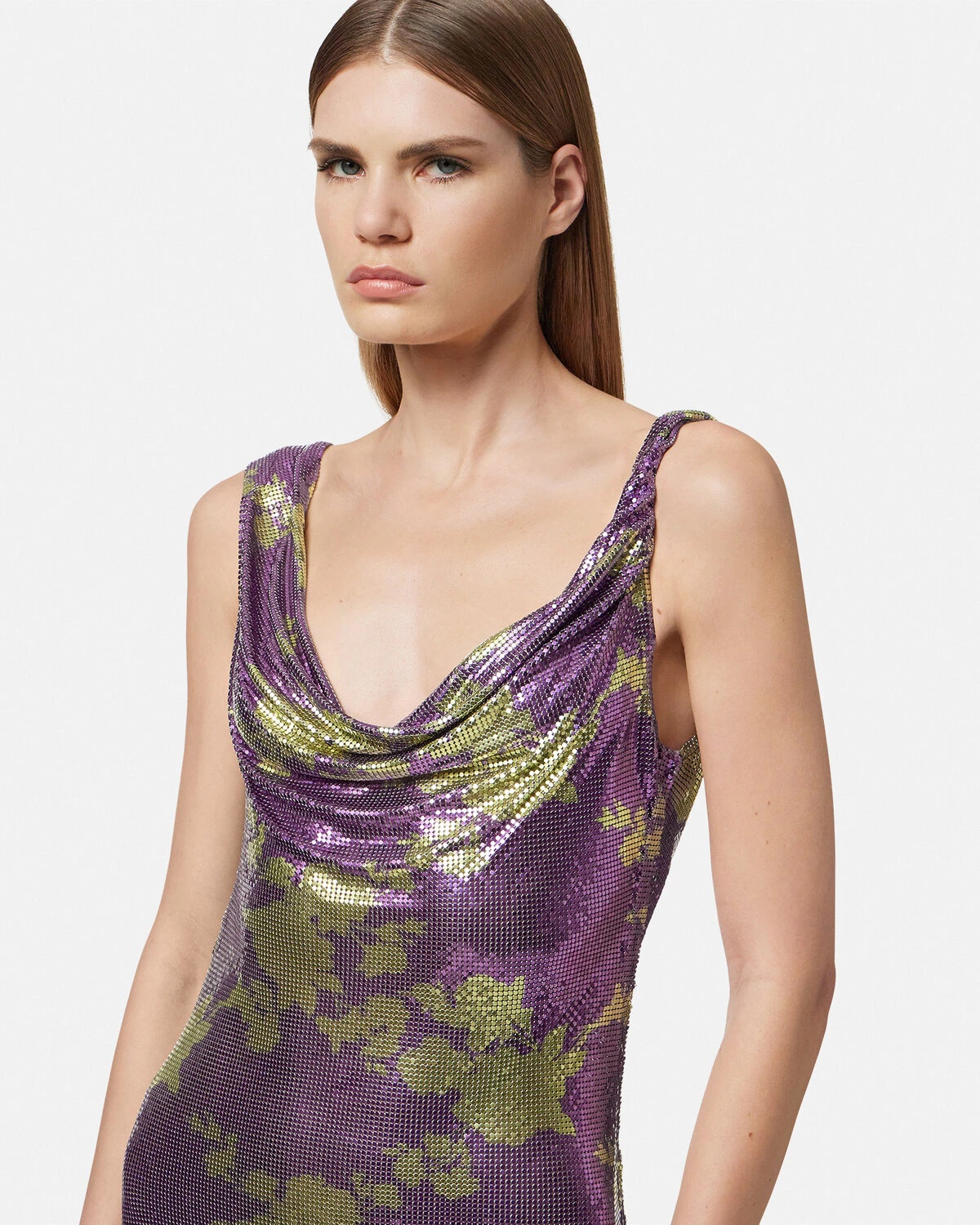 Wild Roses Metal Mesh Draped Midi Dress - 3