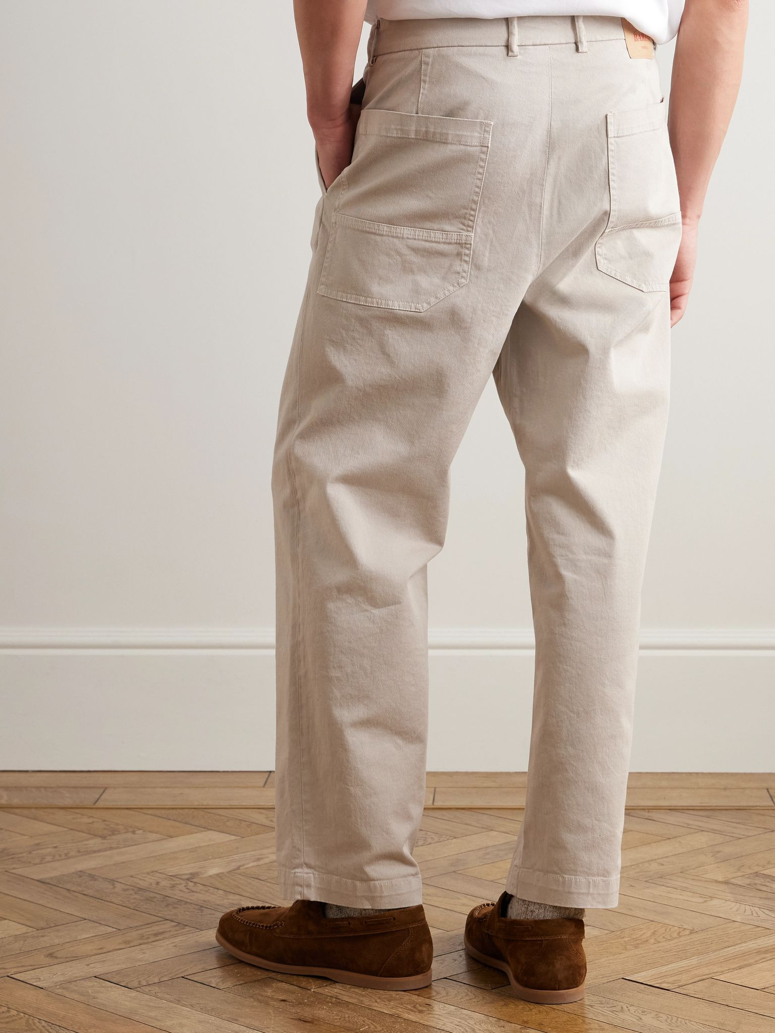 Tapered Cropped Pleated Stretch-Cotton Twill Trousers Beige - 4