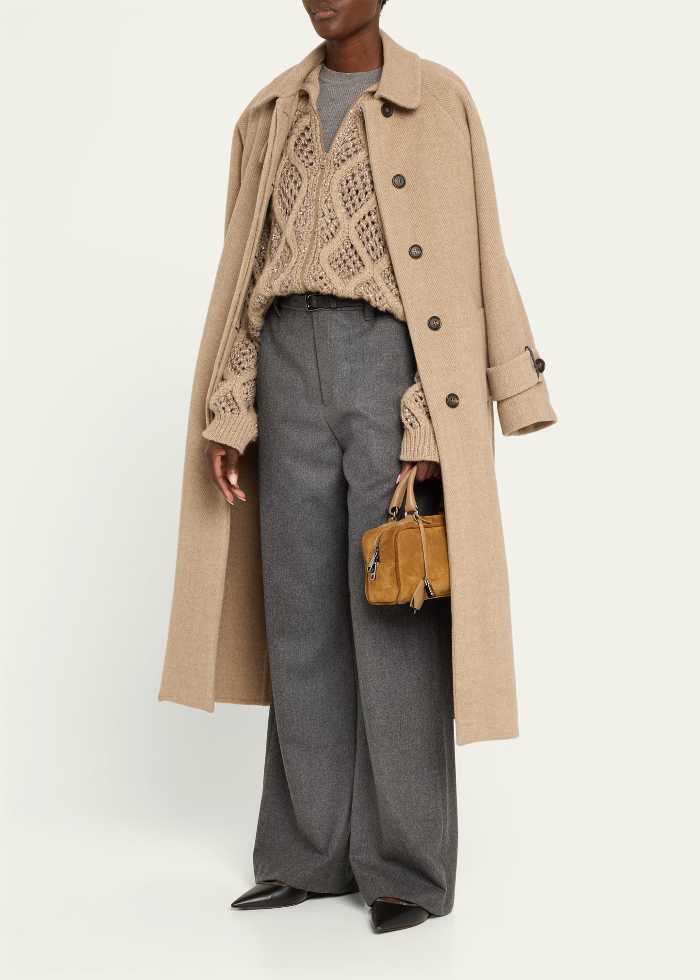 Cashmere and Wool Belted Herringbone Coat - 4