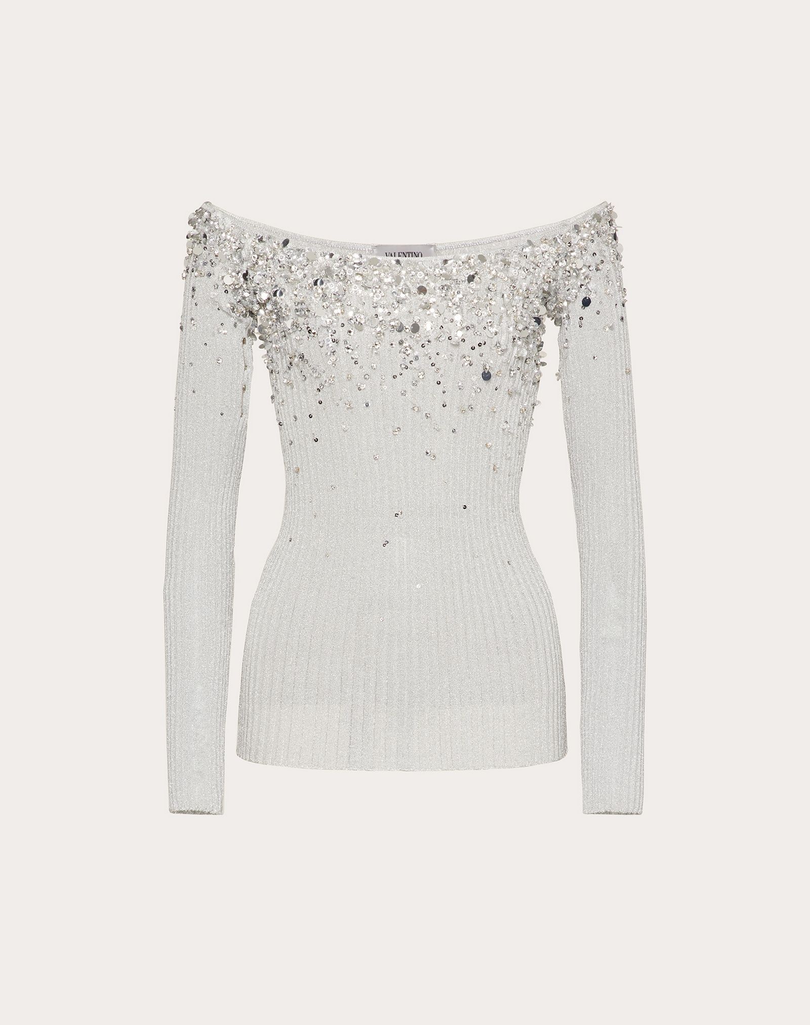 Embellished Viscose and Metallic Fiber Sweater - 1