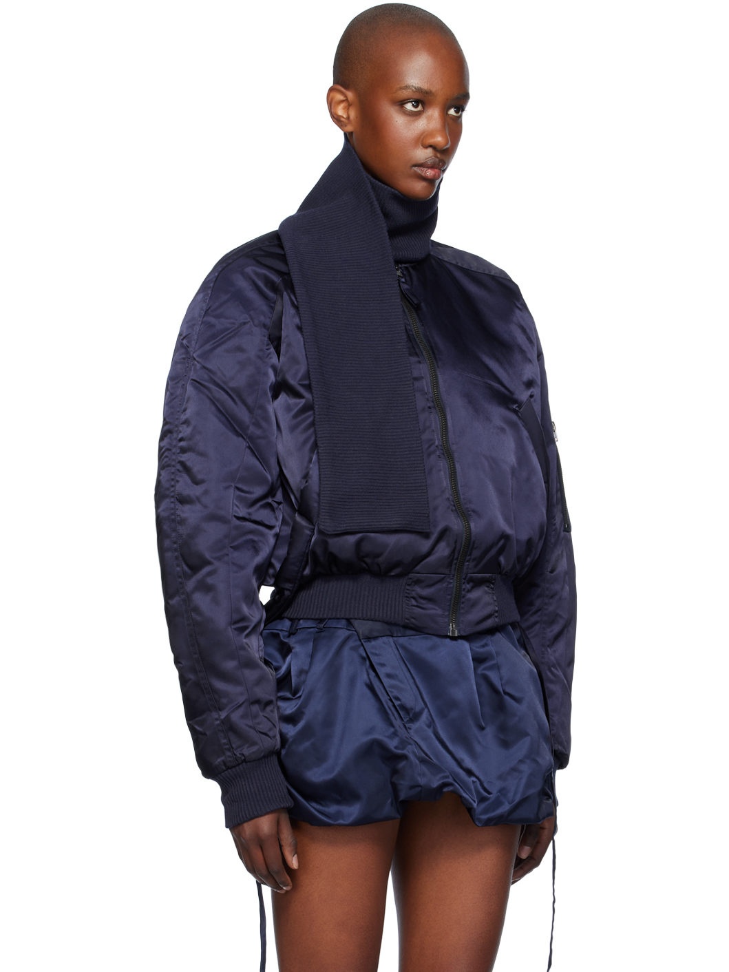 Navy Scarf Bomber Jacket - 2