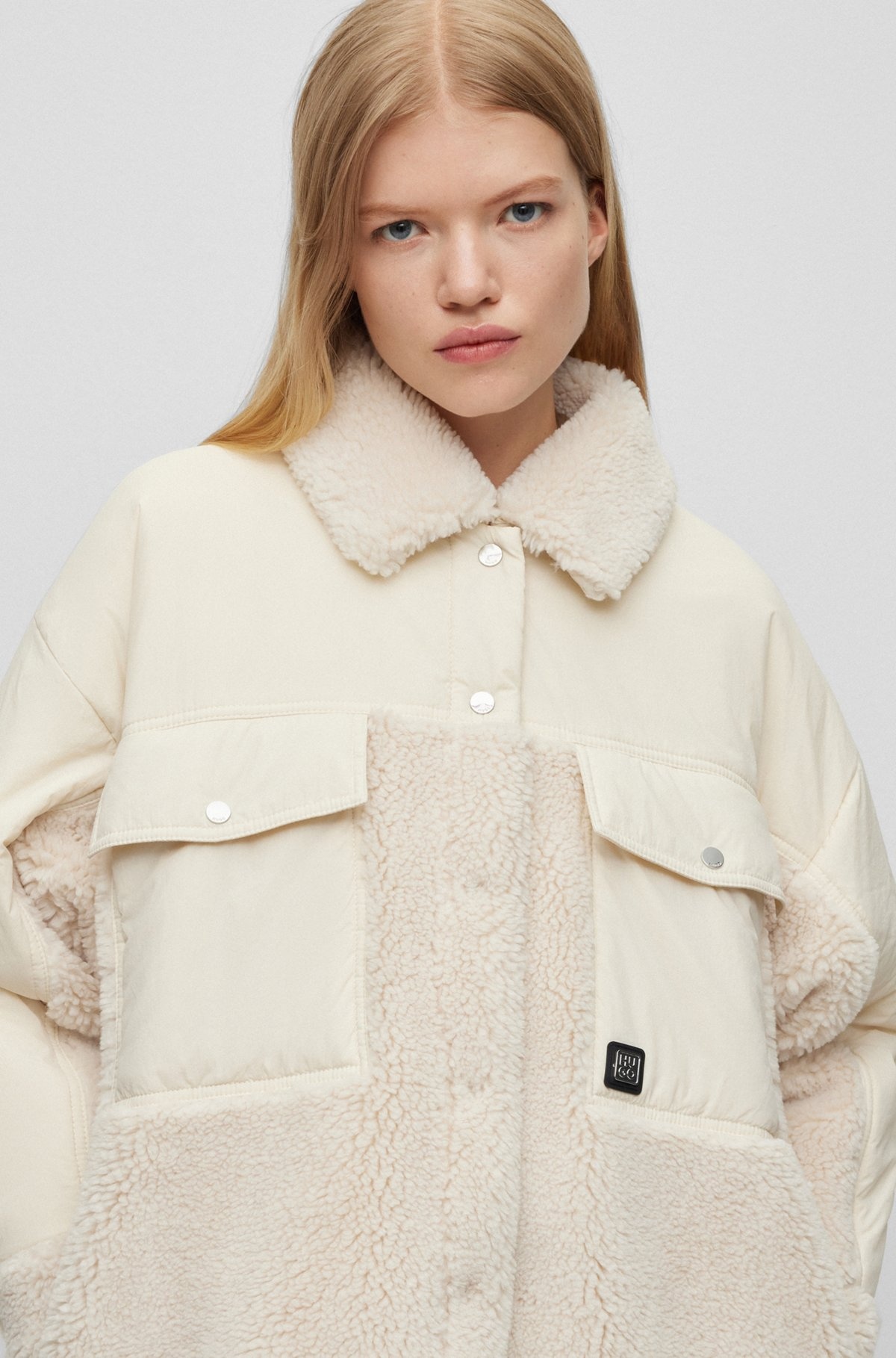 OVERSIZE-FIT JACKET IN MIXED MATERIALS WITH QUILTED LINING - 5