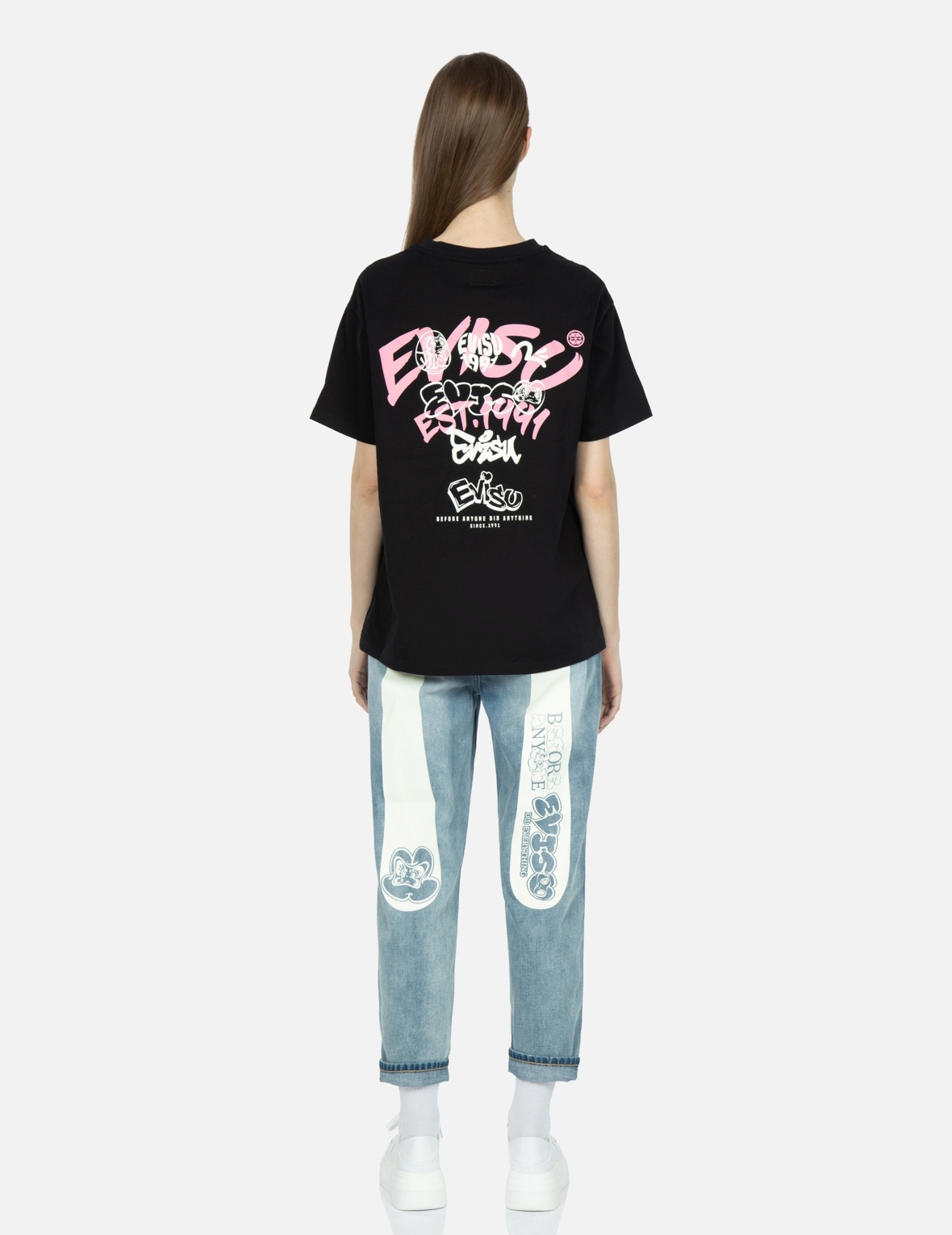 GRAFFITI DARUMA DAICOCK PRINT DENIM TAPER JEANS - 5