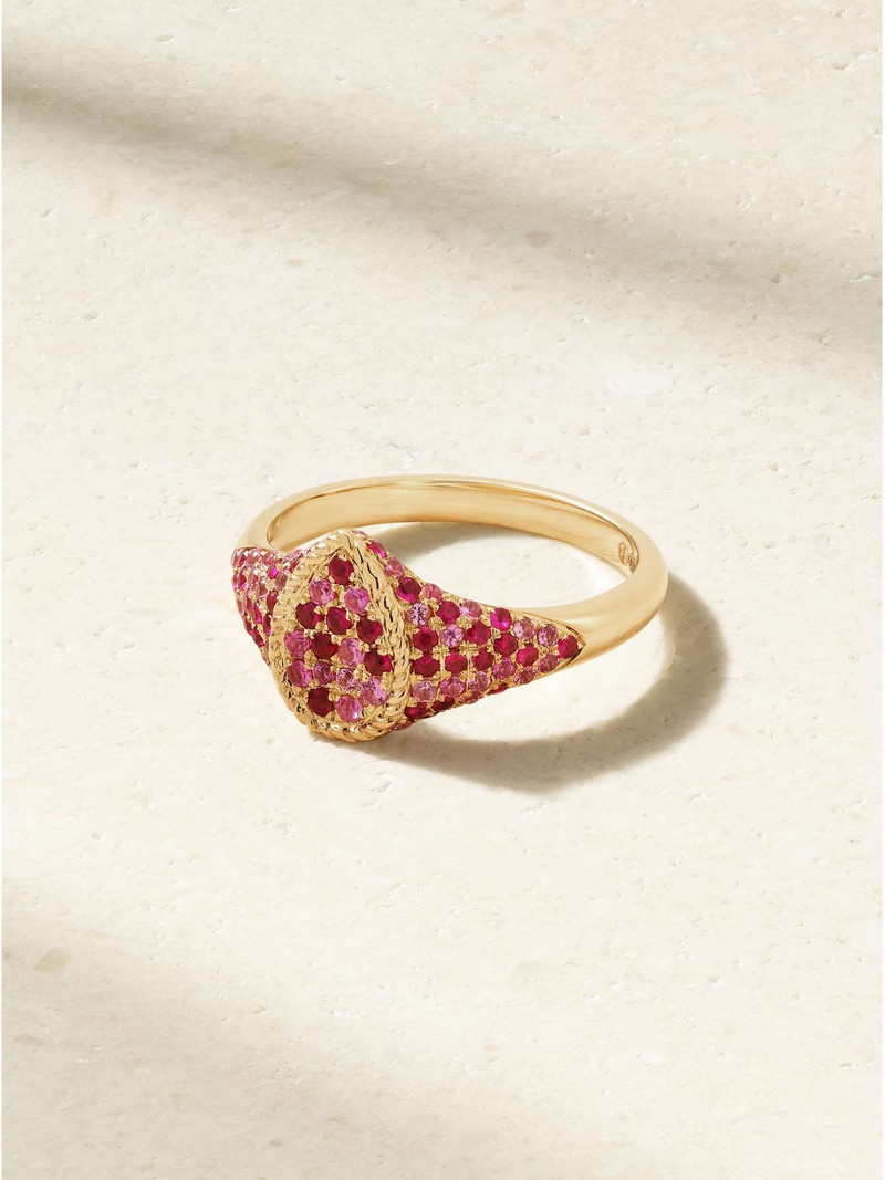 Baby Chevalière Poire 9-karat gold, ruby and sapphire signet ring Pink 1